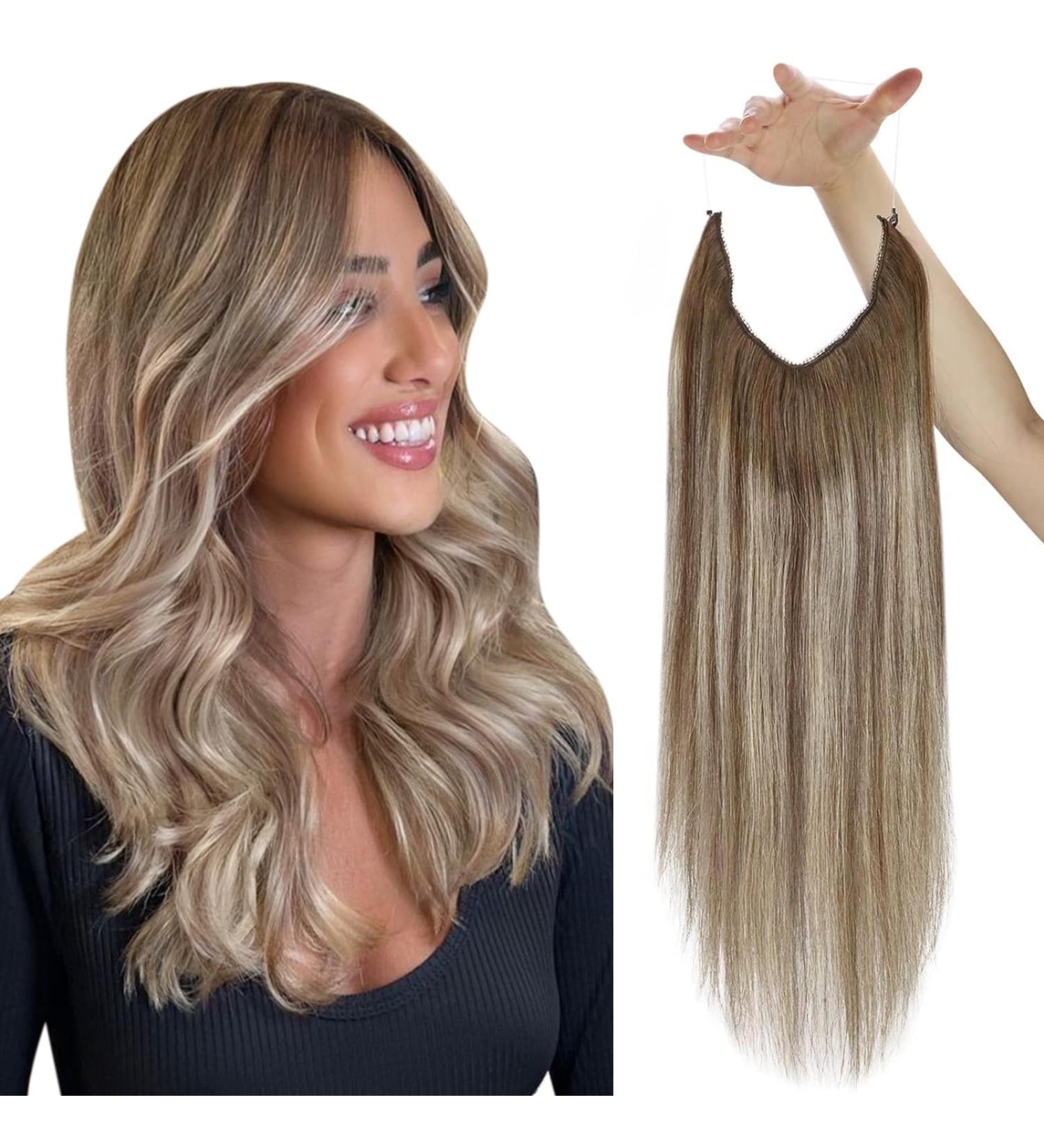 Easyouth Real Hair Wire Extensions 18 Inch Ombre Brown to Blonde 80g - Natural Invisible Fish Line Hair Extensions - #6/60/6 - Buy Online on GoSupps.com