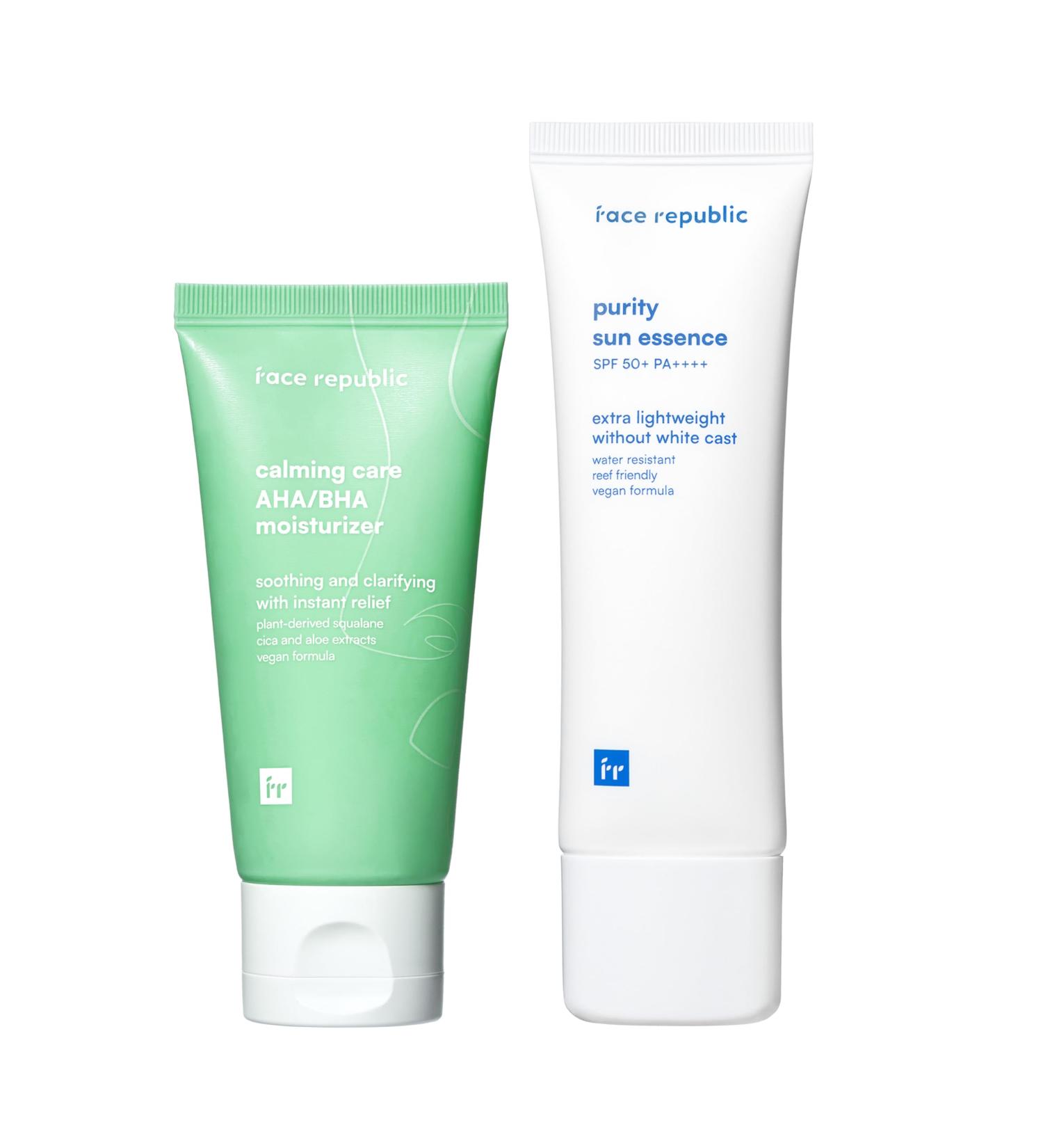 Face Republic Soothe & Protect - Calming Care AHA/BHA Moisturizer + Purity Sun Essence | SPF 50+ Broad Spectrum UV Sunscreen | Vegan Korean Skin care - Buy Online on GoSupps.com