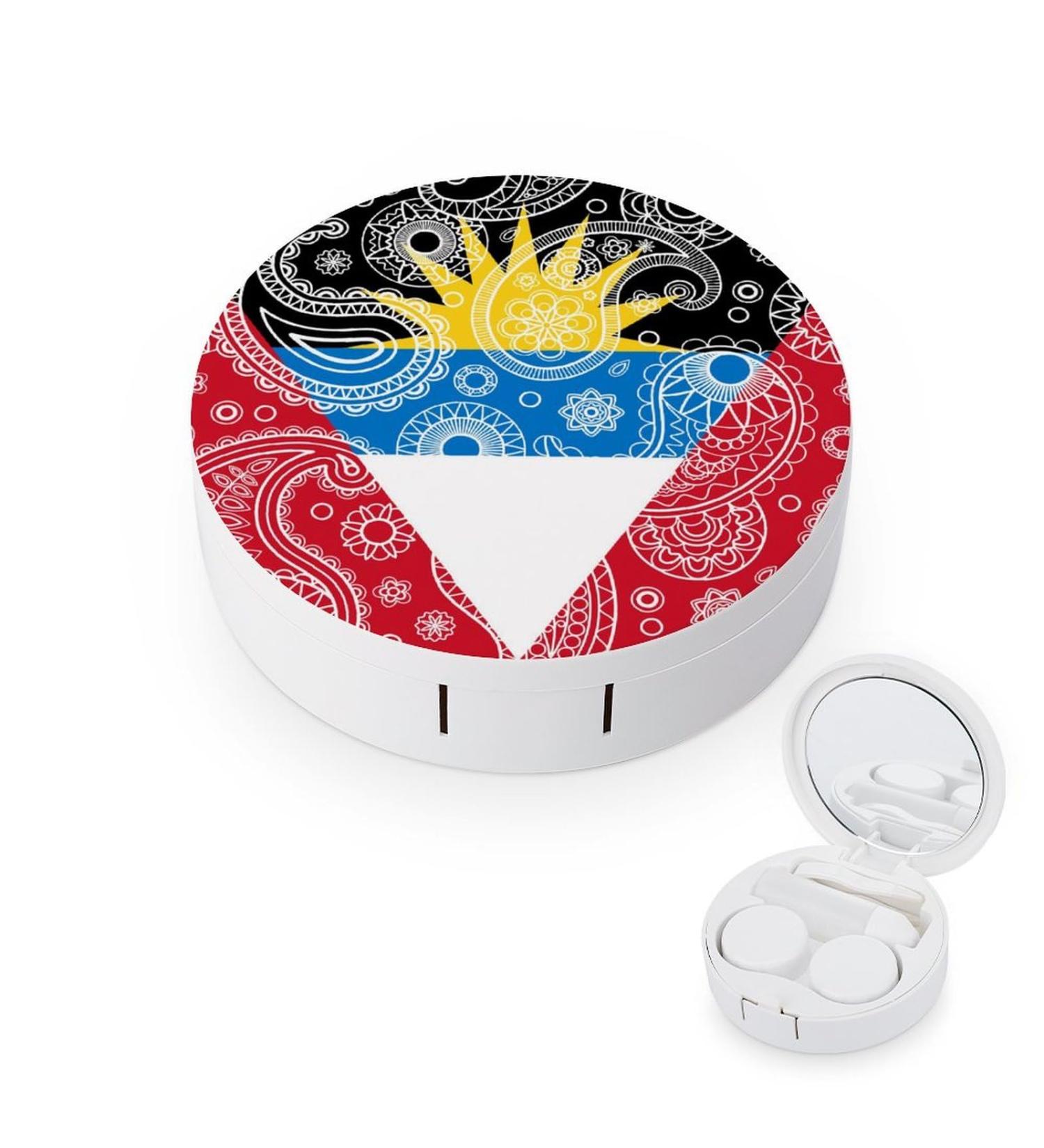 Antigua and Barbuda Paisley Flag Contact Lens Travel Kit - Portable Cute Box with Mirror for Outdoor Use - Buy Online on GoSupps.com
