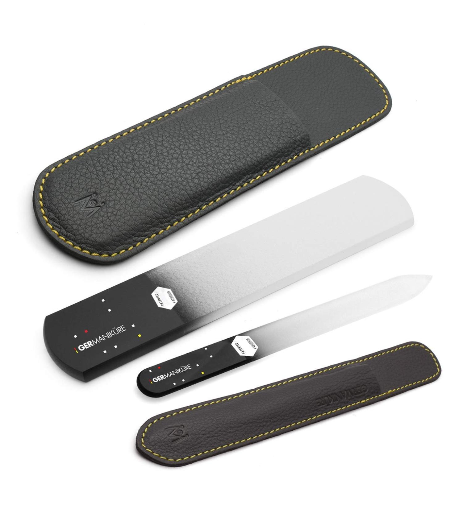 GERMANIKURE Black Glass Nail File & Pedicure Bar Set in Leather Cases - Ethically Made in Czech Republic - Buy Online on GoSupps.com