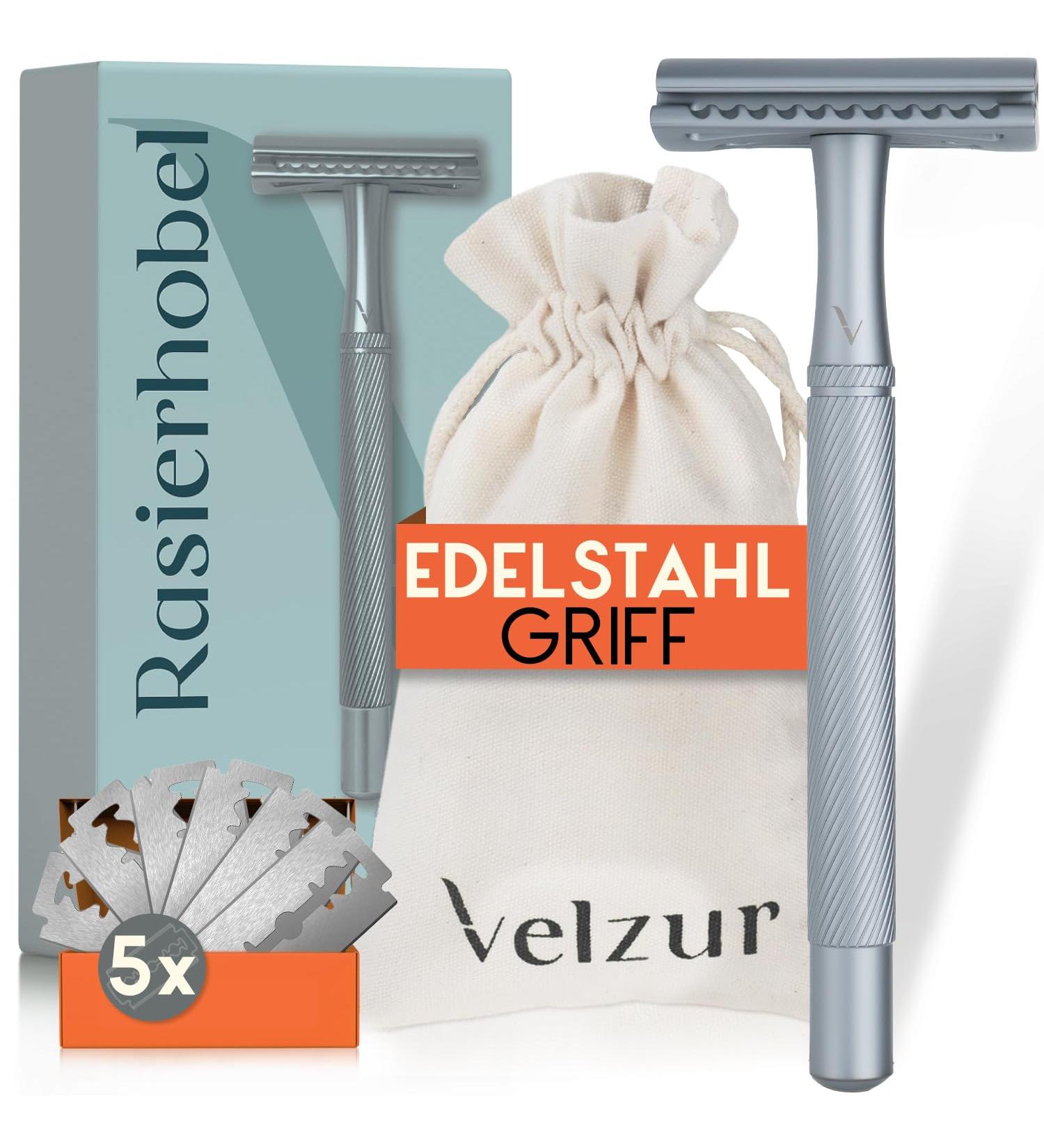 Velzur Razor Plane Set - 5 Stainless Steel Blades & Travel Bag | Rust-Free Eco-Friendly Unisex Safety Razor - 100% Plastic-Free in Concrete Gray - Buy Online on GoSupps.com