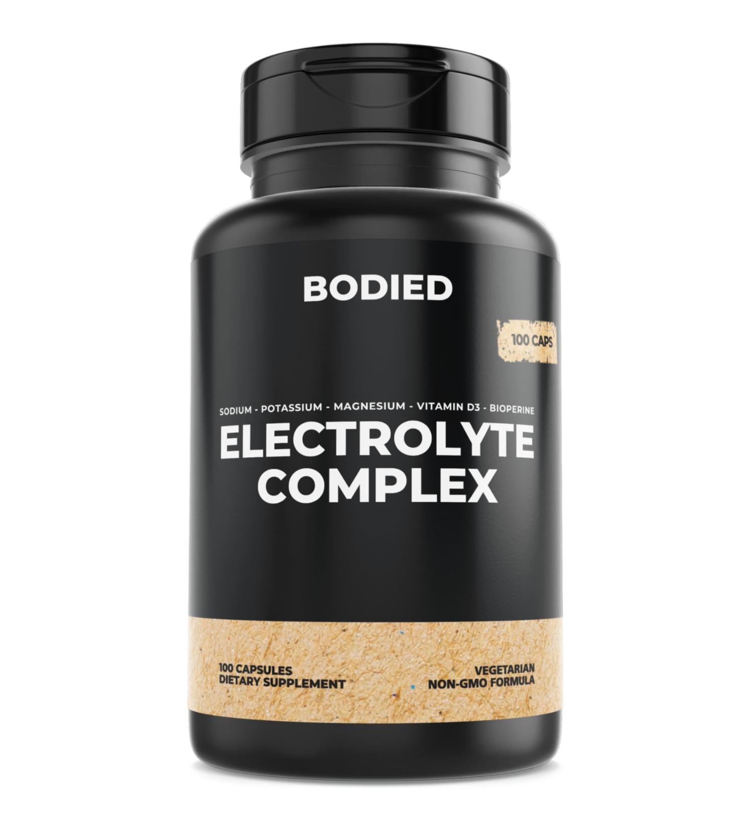 BODIED Electrolyte Complex Capsules. Hydration Multiplier. 100 Servings of Premium Electrolyte. Potassium. Magnesium. Calcium. Sodium. Clean Energy. Fasting Keto & Vegan Friendly. - Buy Online on GoSupps.com