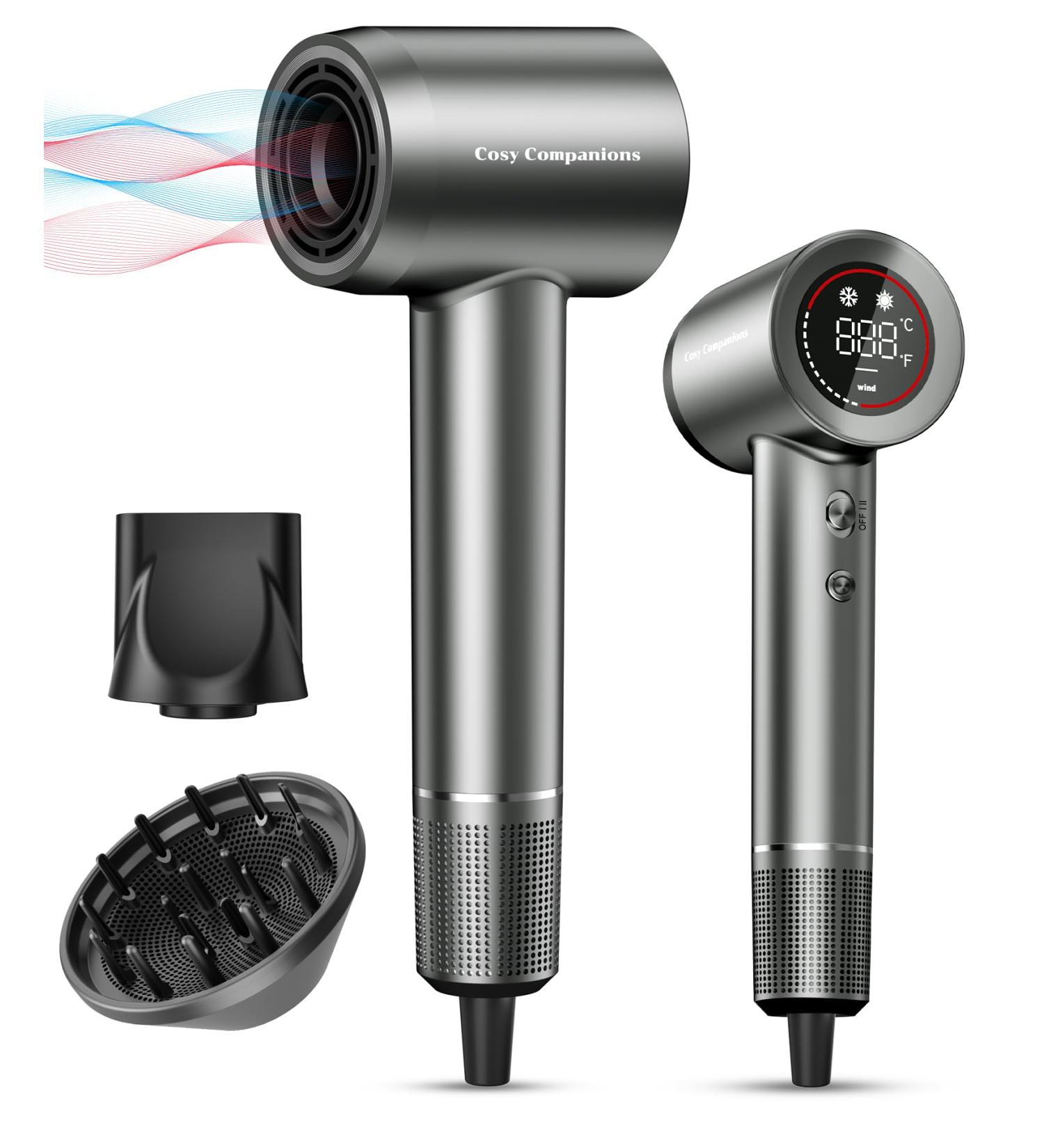 Shop High-Speed Negative Ionic Hair Dryer - 150 000 RPM Low Noise HD Display Diffuser & Nozzle 5 Temps & 2 Speeds - International Shipping Available - Buy Online on GoSupps.com