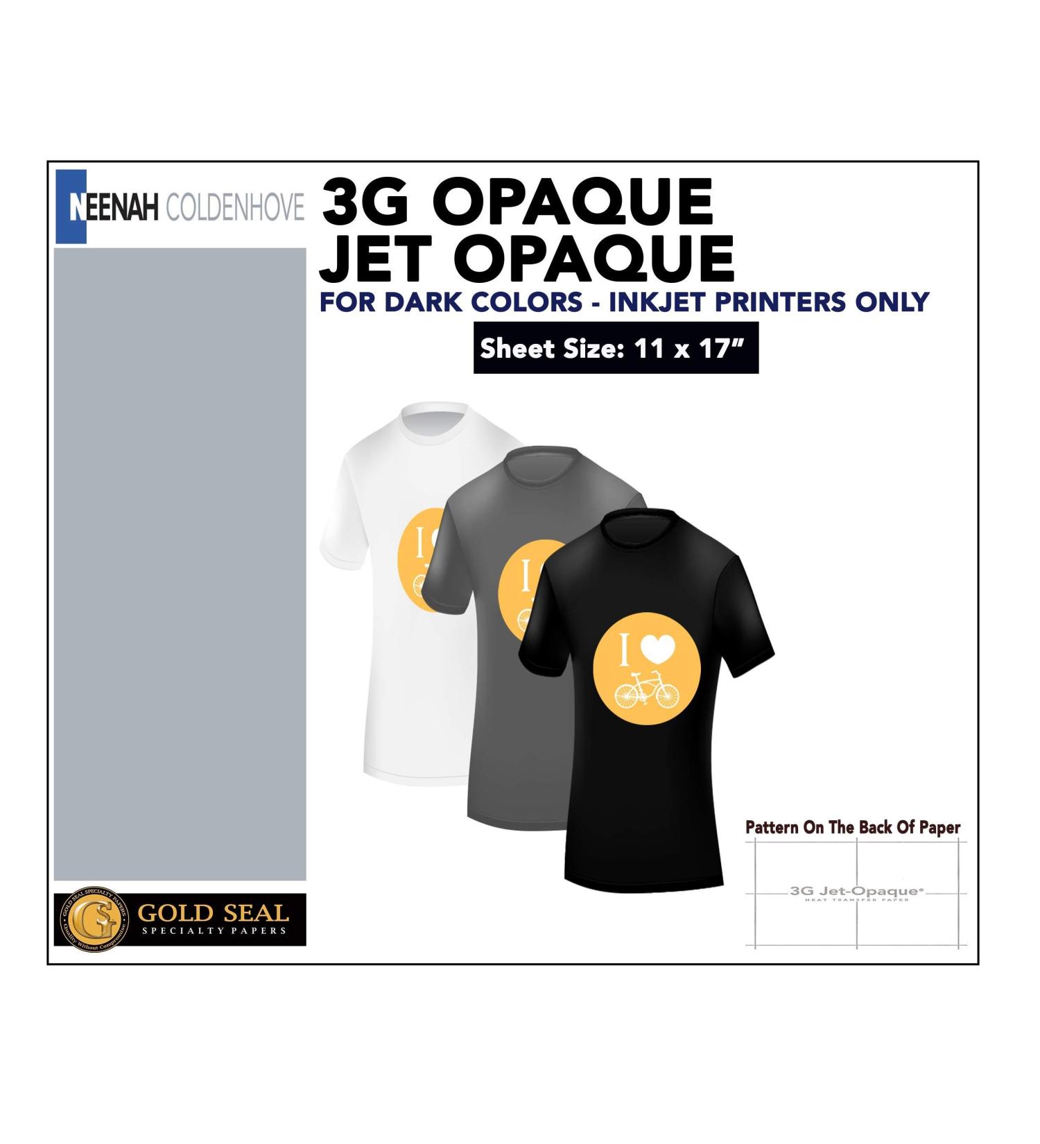 Iron ON Heat Transfer Paper 3G Jet Opaque 11 x 17 Custom Pack 10 Sheets