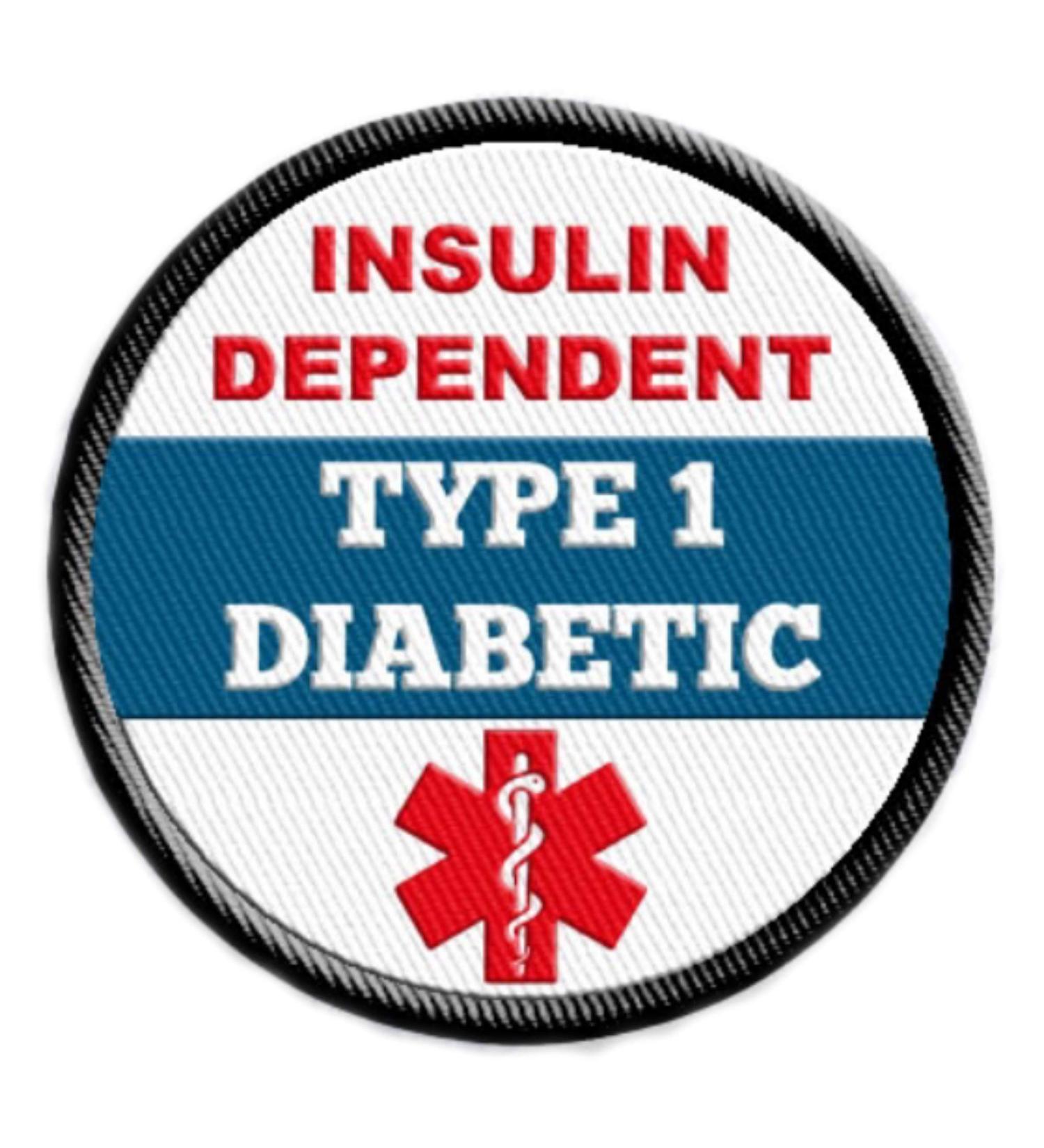 Type 1 Diabetic Insulin Dependent Medical Alert Sew-on Patch Embroidered with Black Rim 2.5 inch