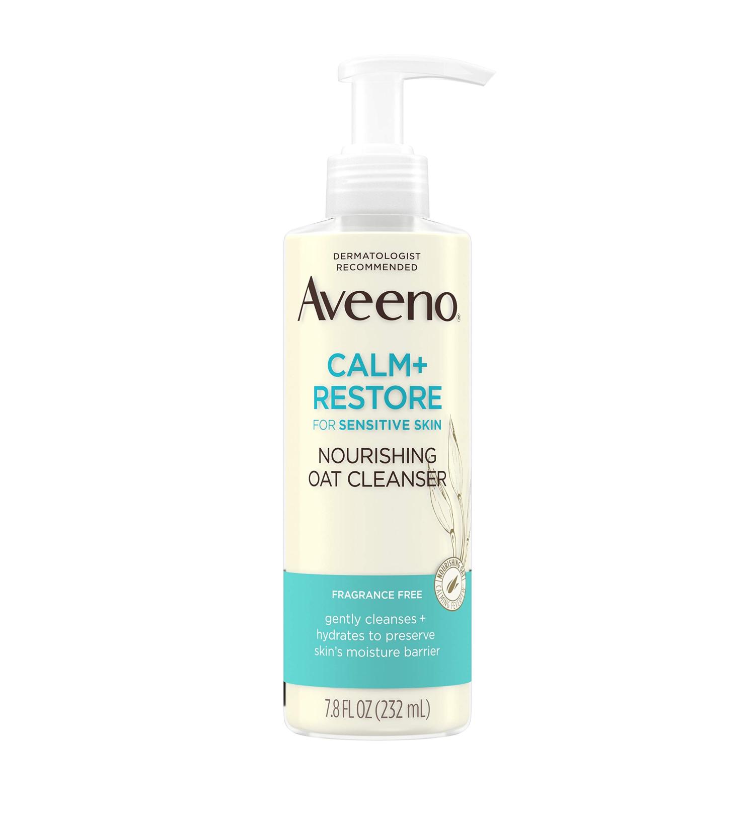 Aveeno Calm + Restore Oat Cleanser - Fragrance Free 7.8 fl oz | Gentle Hydrating Face Wash - Buy Online on GoSupps.com