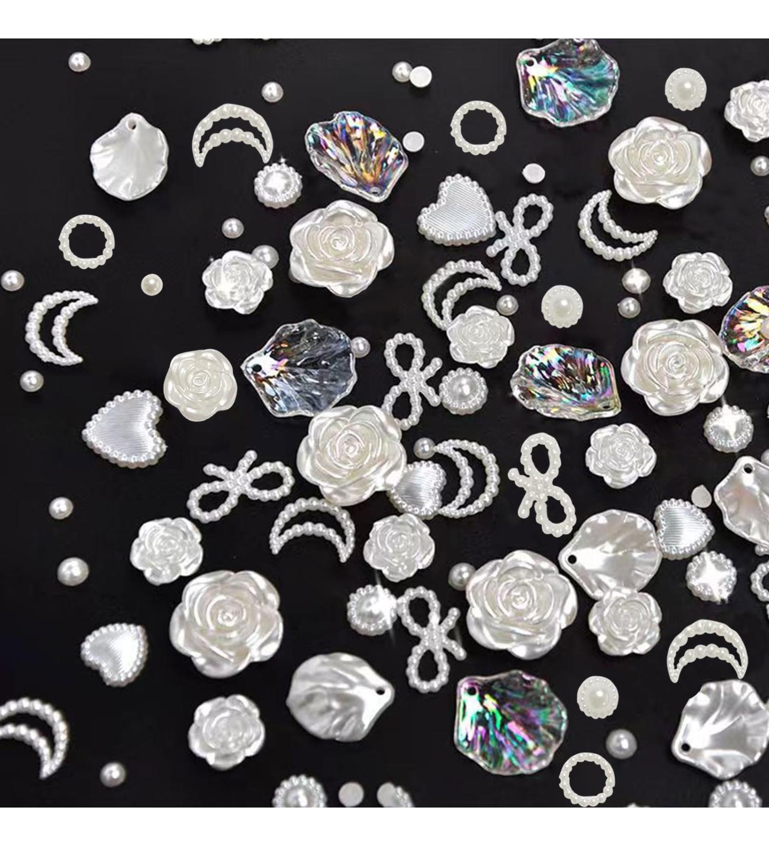 200PCS Mixed Styles Pearls Nail Charms for Nail Art Decor - D White Flower - Buy Online on GoSupps.com