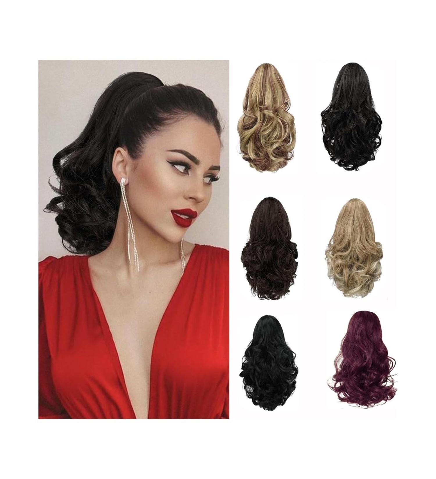 Ponytail Extensions Ponytail Hair Extensions Long Curly Wavy 12" Claw Clip Ponytail Fluffy Clip on Pony Tails Synthetic Hairpiece for Women for Women(G188-2) - Buy Online on GoSupps.com