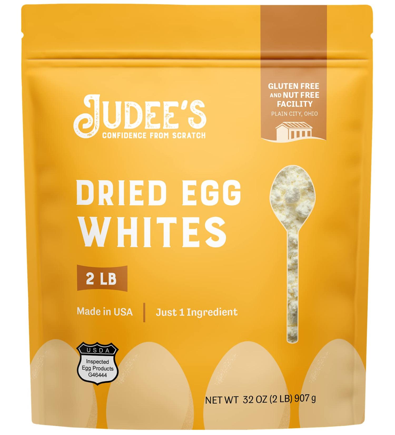 Judee's 2lb Dried Egg White Protein Powder - USDA Certified, Non-GMO, Gluten-Free, Nut-Free - Made in USA - Perfect for Baking and Whipped Egg Whites - Buy Online on GoSupps.com