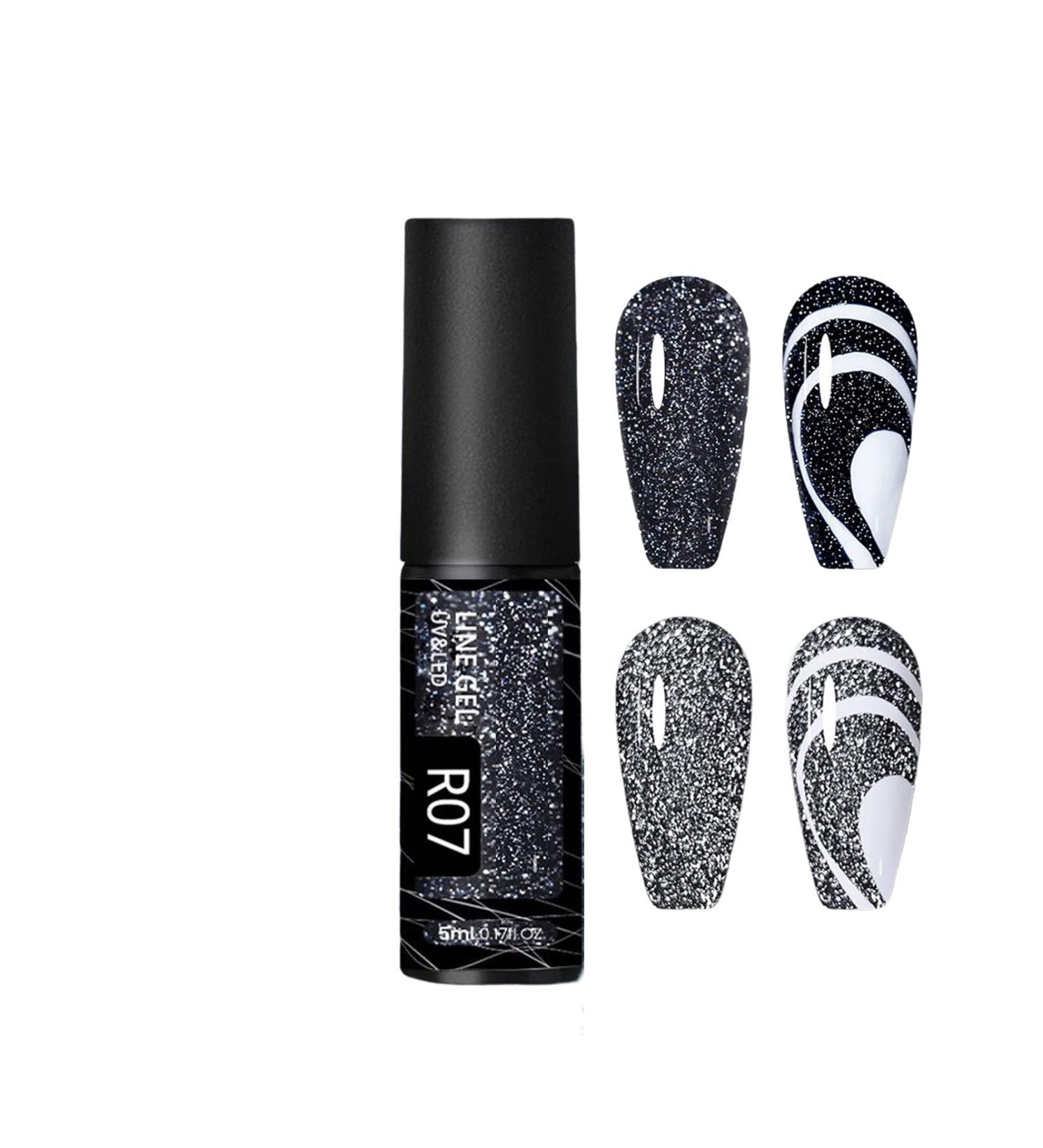 Reflective Glitter Gel Nail Polish 5ml Sparkling Black Gel Liner Polish Shimmer Diamond Soak Off UV Gel Nail Varnish Glitter Nail Gel Manicure for Party Holiday Home Use (R07) - Buy Online on GoSupps.com