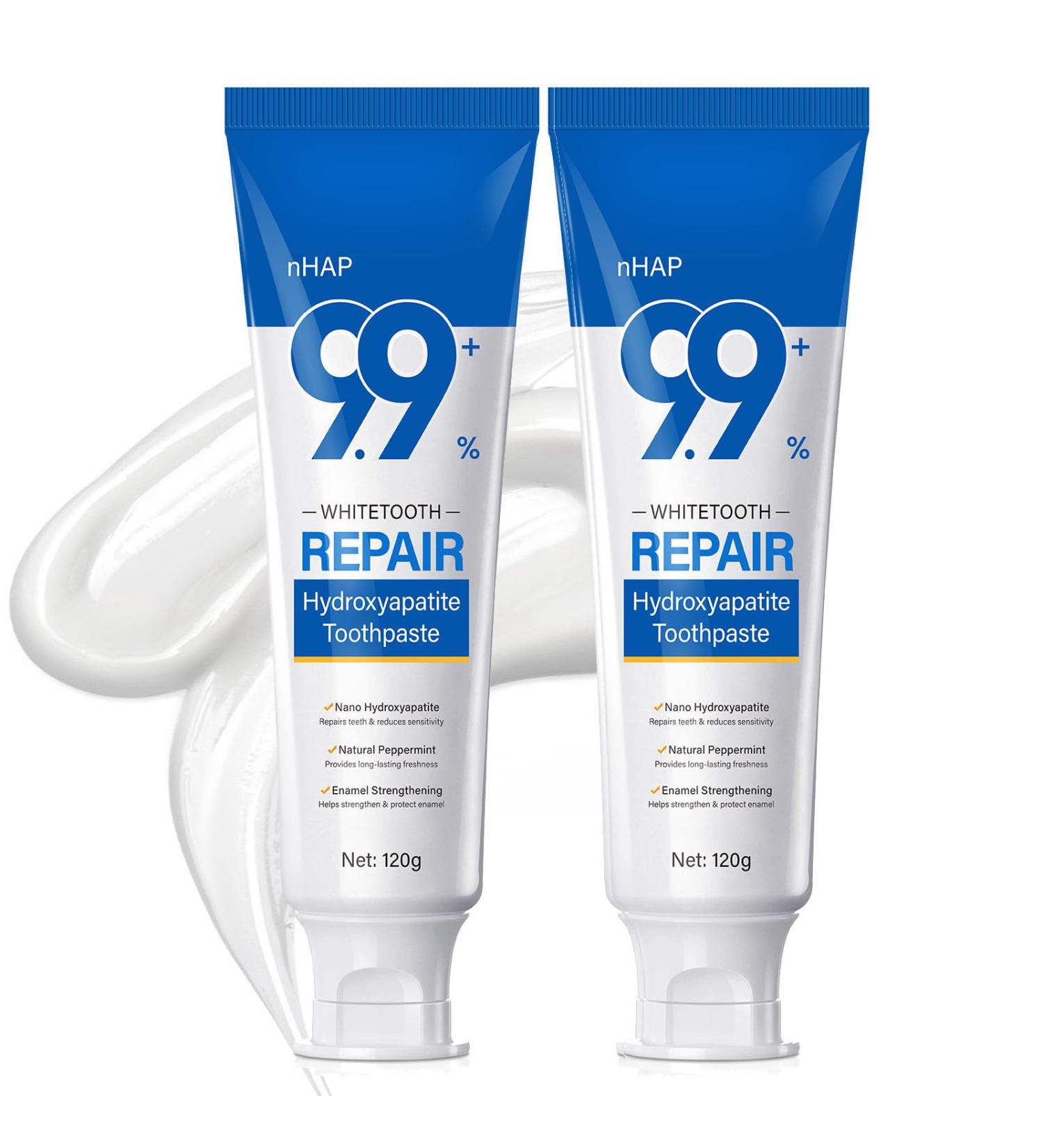 9.9% Nano Hydroxyapatite Toothpaste 2Pcs - Gum Care Strengthen Repairs Teeth and Reduces Sensitivity Provides Long-Lasting Freshness Prevent Cavities Naturally Whiter Teeth Fluoride-Free - Buy Online on GoSupps.com