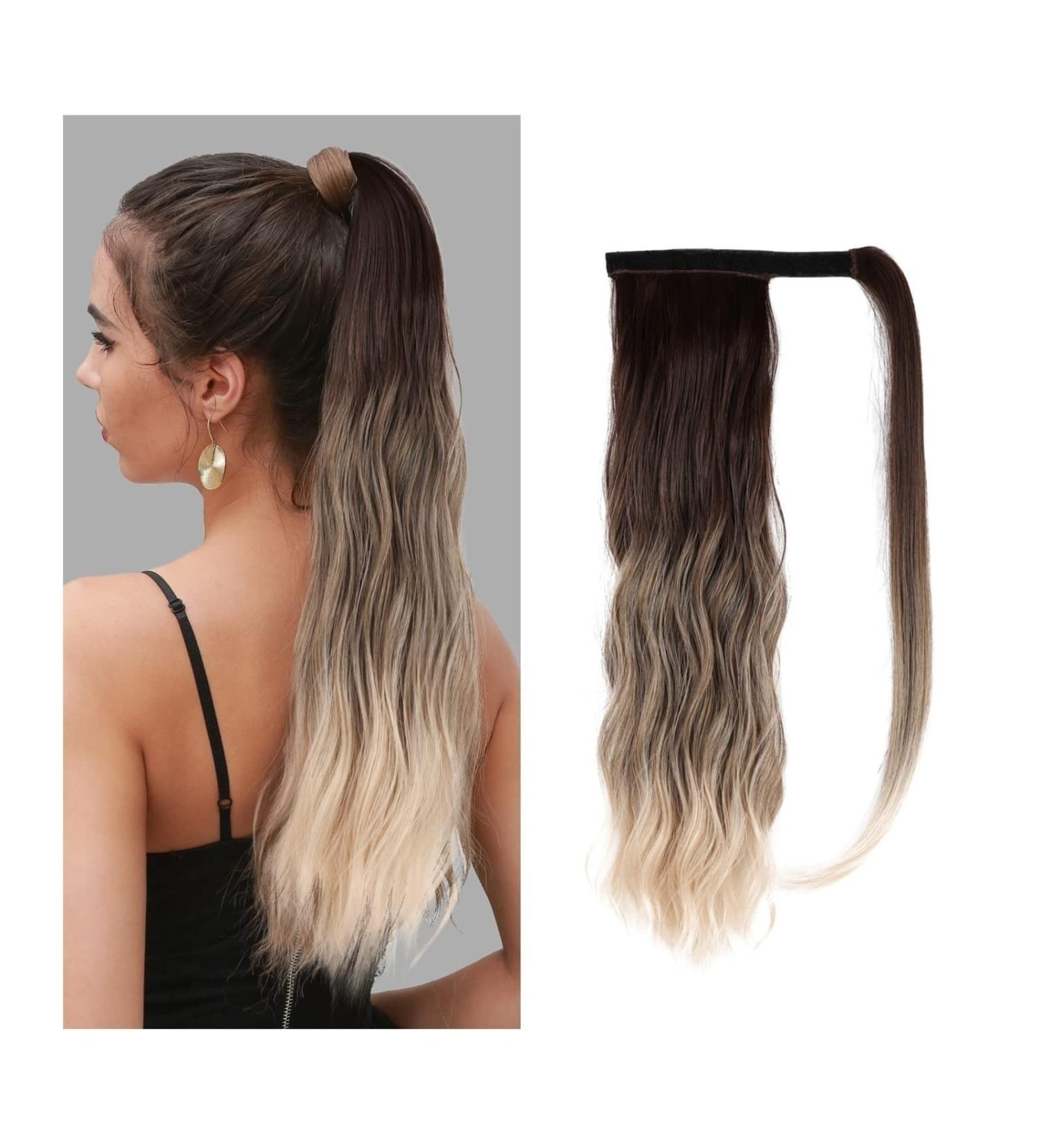 Ponytail Extensions 16 Inches Long Wave Wig Blonde Heat Resistant Synthetic Wrap Around Clip in Ponytail Hairpieces Ponytail Extension Wave Magic Paste Ponytail Hair for Women(Color:NMW006-2) 1 PC NMW006-2 - Buy Online on GoSupps.com