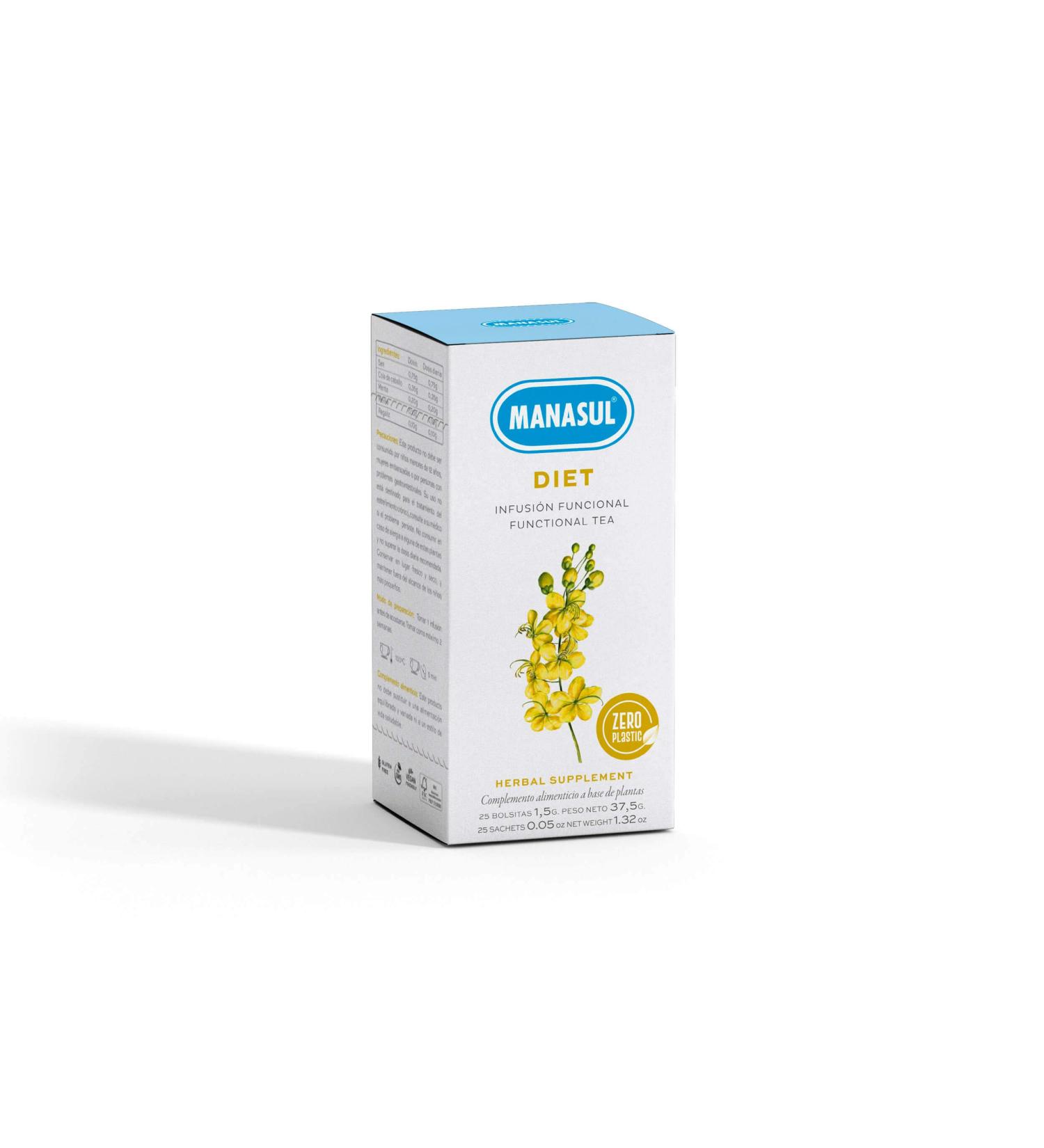  HE MANASUL MANASUL - Digestive infusion with Sen and horsetail with mint and licorice. Thinning infusion. Diet. Box of 25 sachets - Buy Online on GoSupps.com