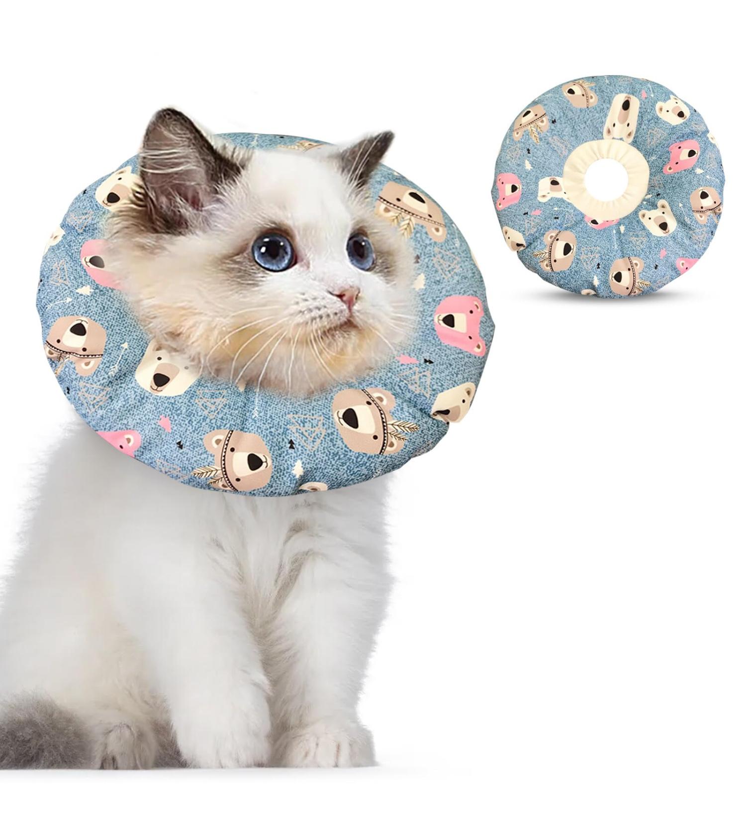 Kytpyi Halskrause Cat Collar - Adjustable Stain-Resistant (17-27cm) Waterproof Cotton for Cats & Dogs Blue Bear Design - Buy Online on GoSupps.com