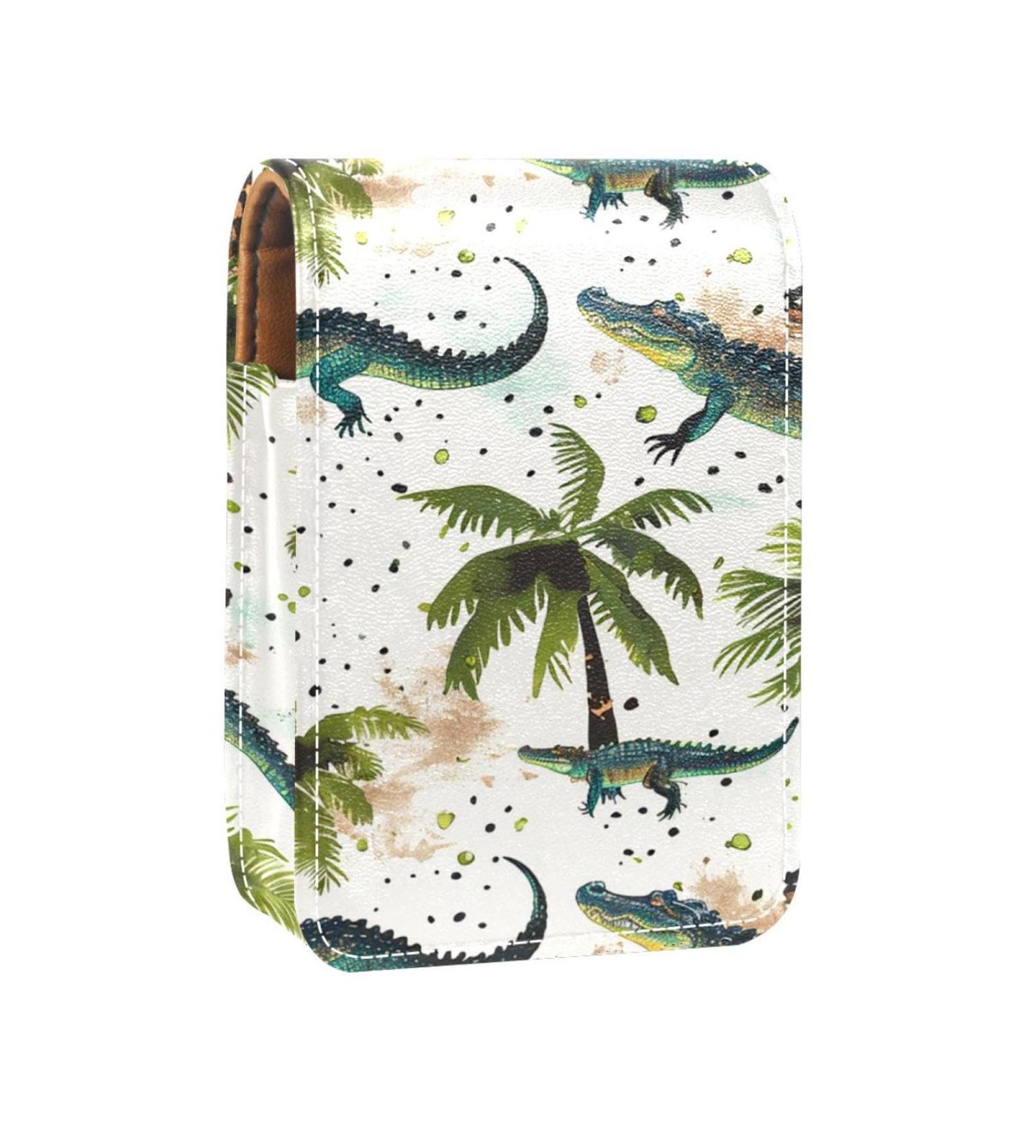 Luxury Leather Lipstick Case with Mirror - Mini Lip Gloss Organizer | Stylish Dot Palm & Crocodile Design - Buy Online on GoSupps.com