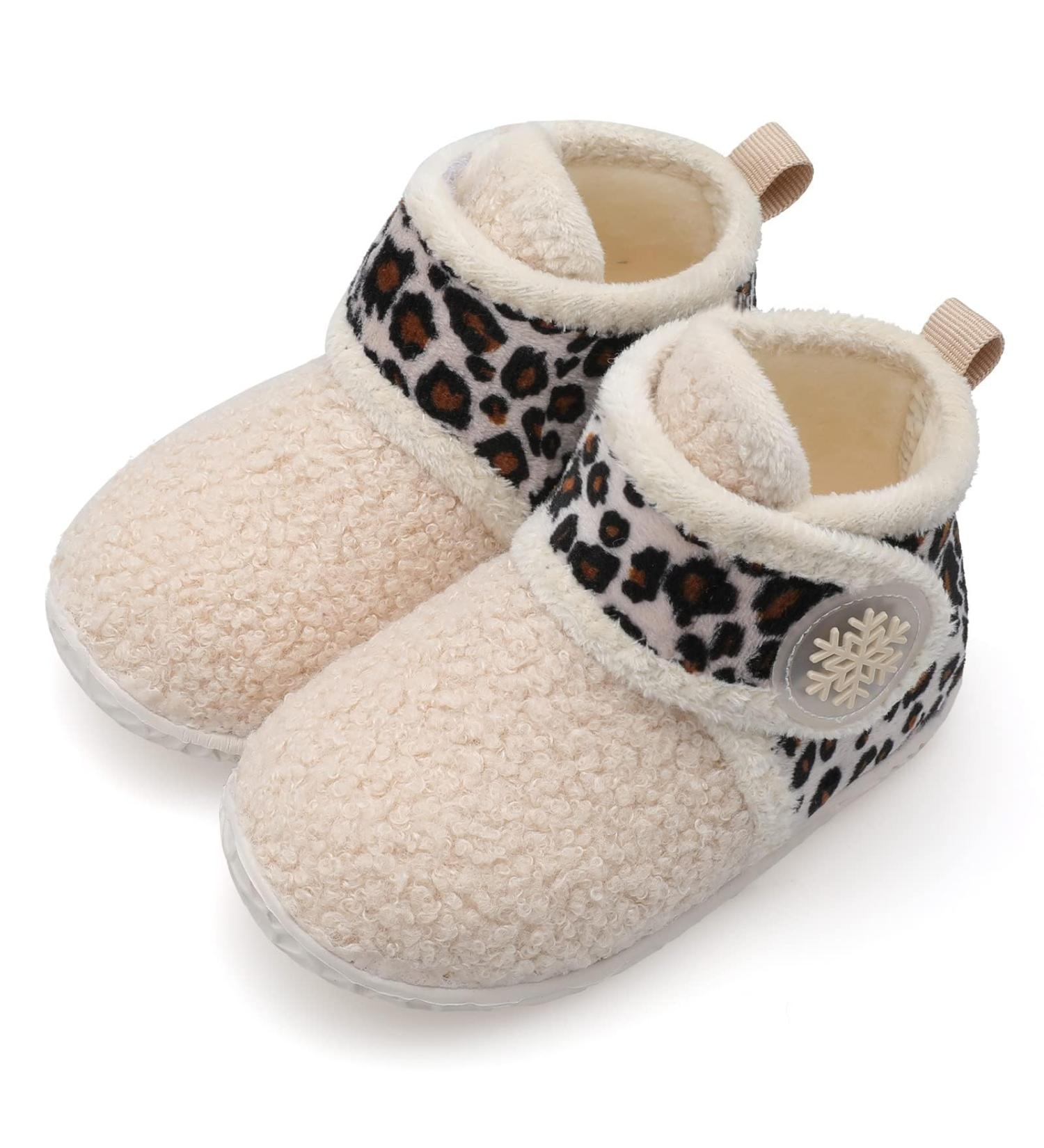 JIASUQI Baby Leopard Winter Boots 2-2.5 Years | Soft Infant House Slippers Anti-Skid Crib Shoes - Buy Online on GoSupps.com