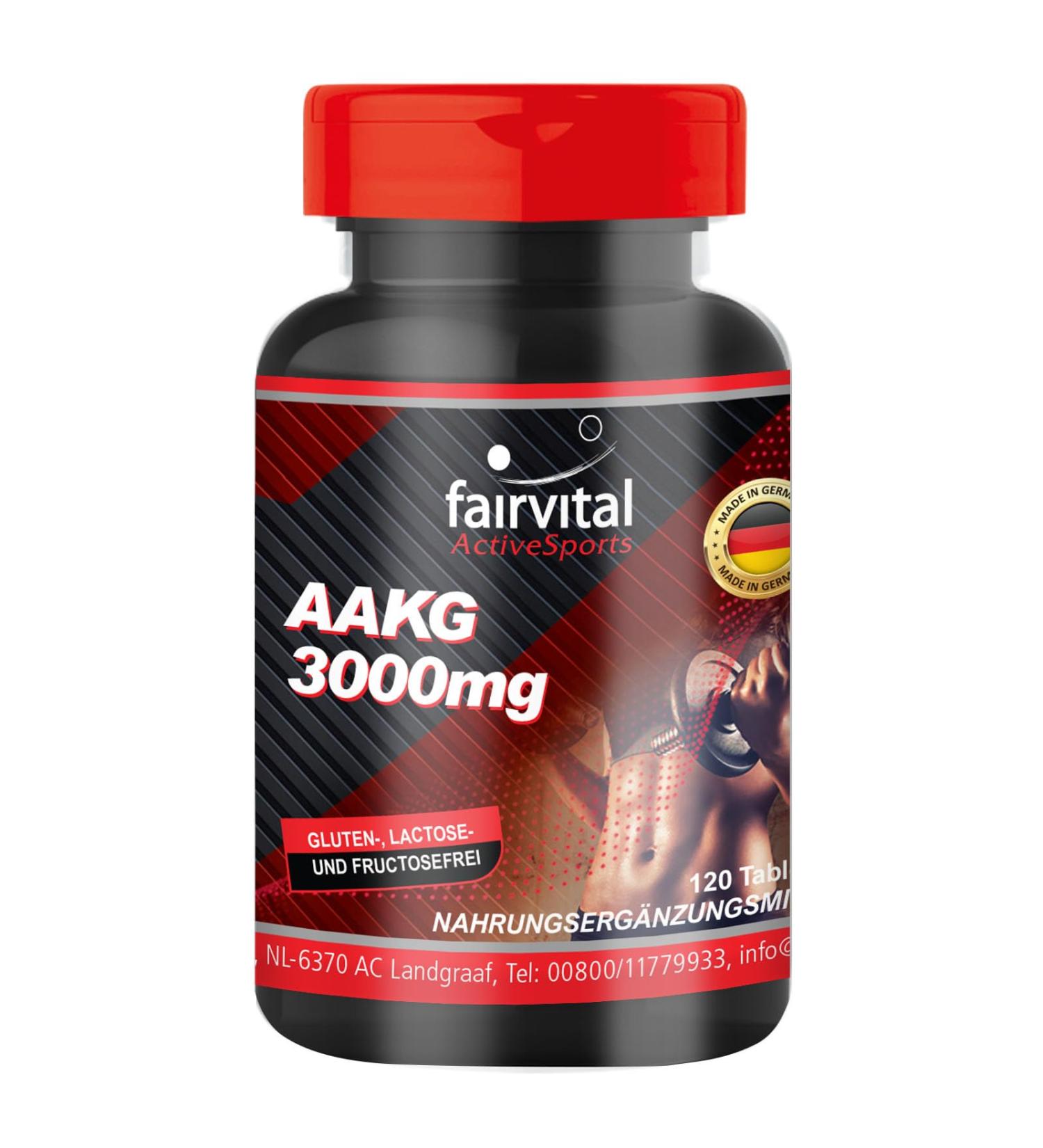 Fairvital AAKG 1000mg - L-Arginine Alpha-Keto-Glutarate - High Dose Vegan Supplement - 120 Tablets for Energy & Performance - Buy Online on GoSupps.com