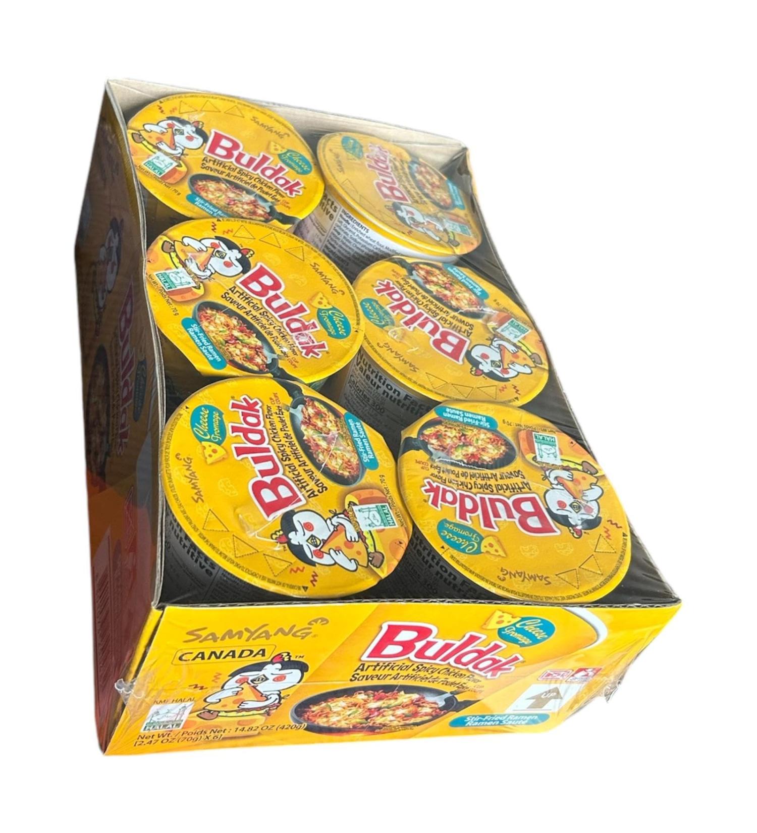 Korean Spicy Ramen Noodle Cups - Cheese Flavor - Stir-Fried Instant Noodles (Pack of 6) - Quick & Easy Meal