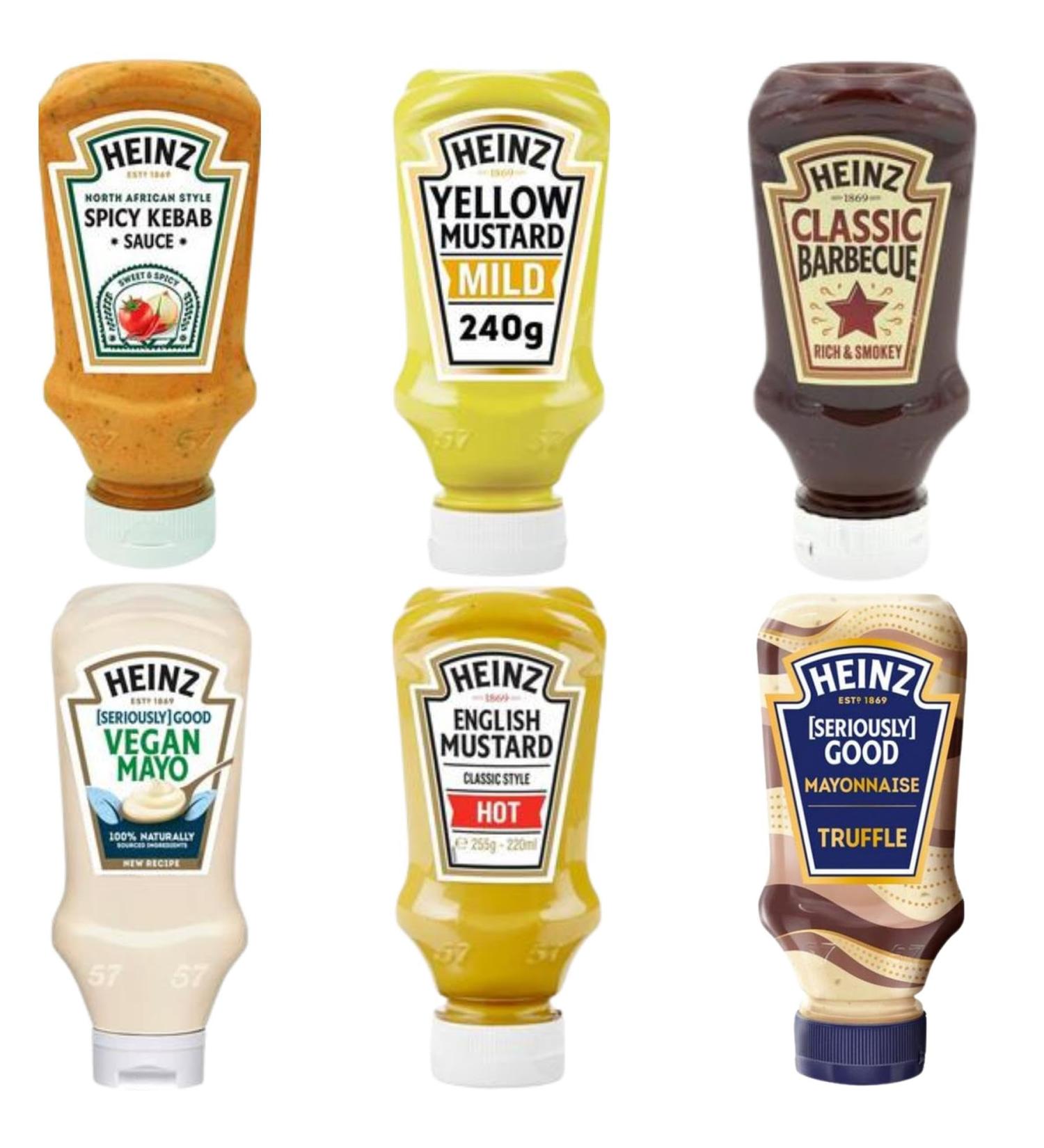 Heinz Sauce Mustard & Mayonnaise Pick N Mix - Choose From 6 Flavours | BBQ English-Mustard Classic Style Hot Mild Yellow Spicy Kebab Truffle Vegan - No Artificial Flavors or Colors - Pack of 5 - Buy Online on GoSupps.com
