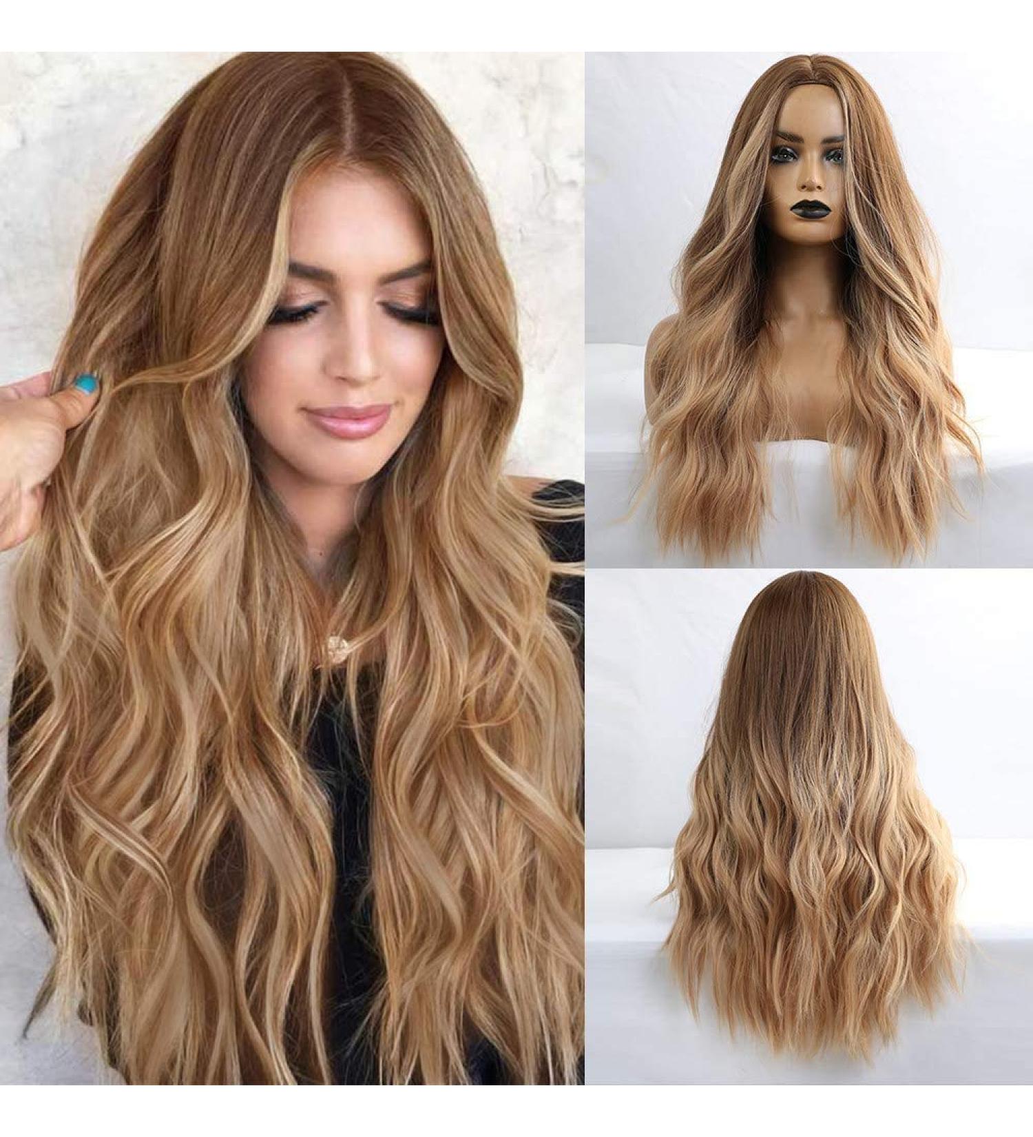 Haircube 24-Inch Long Curly Brown Wig - Natural-Looking Synthetic Women's Wig with Middle Parting - Light Brown - Buy Online on GoSupps.com