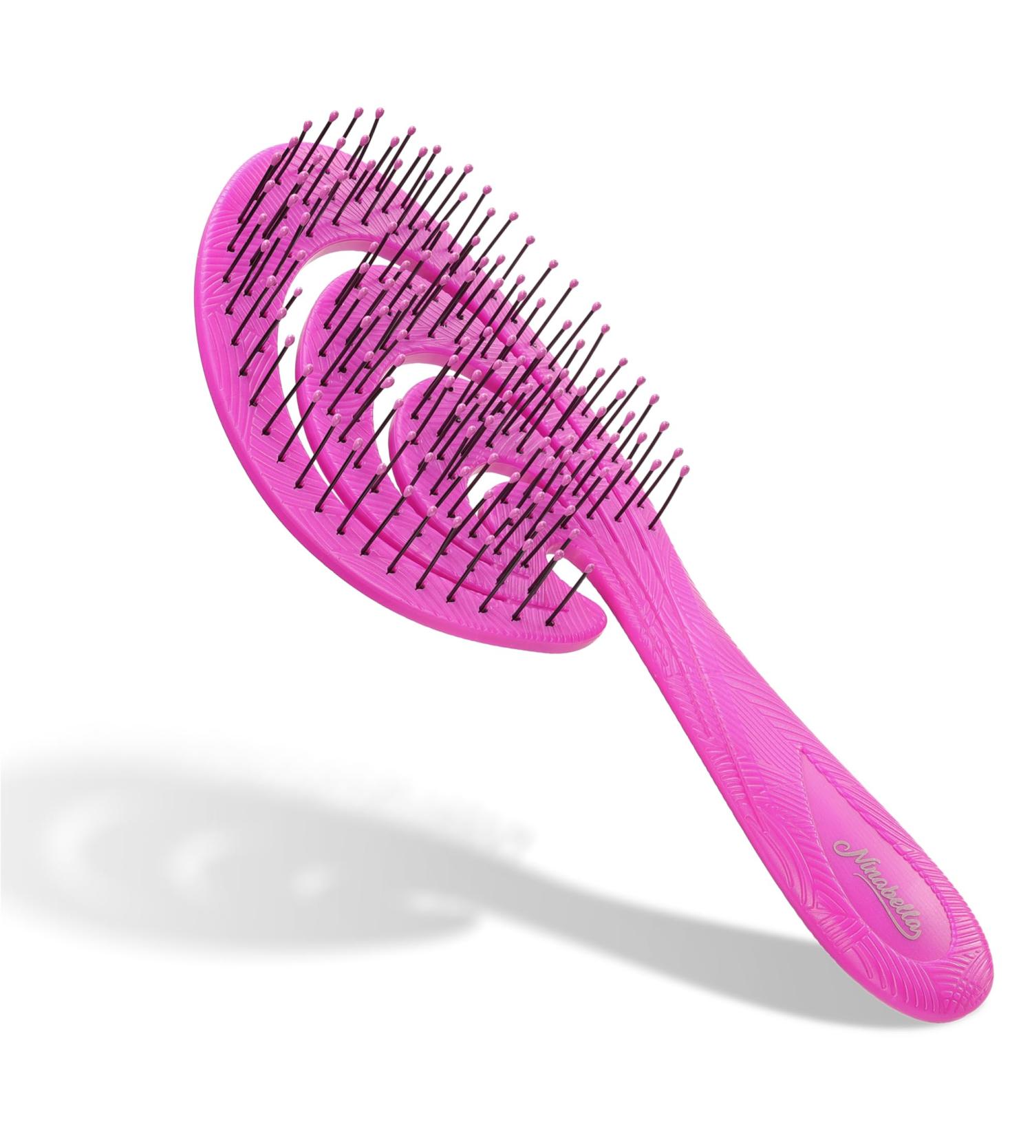 Ninabella Organic Detangling Hair Brush - Best Hair Straightening Brush for Women Men & Kids | No Hair Pulling Ideal for Straight Curly & Wet Hair | Unique Pink Wave Design - Buy Online on GoSupps.com