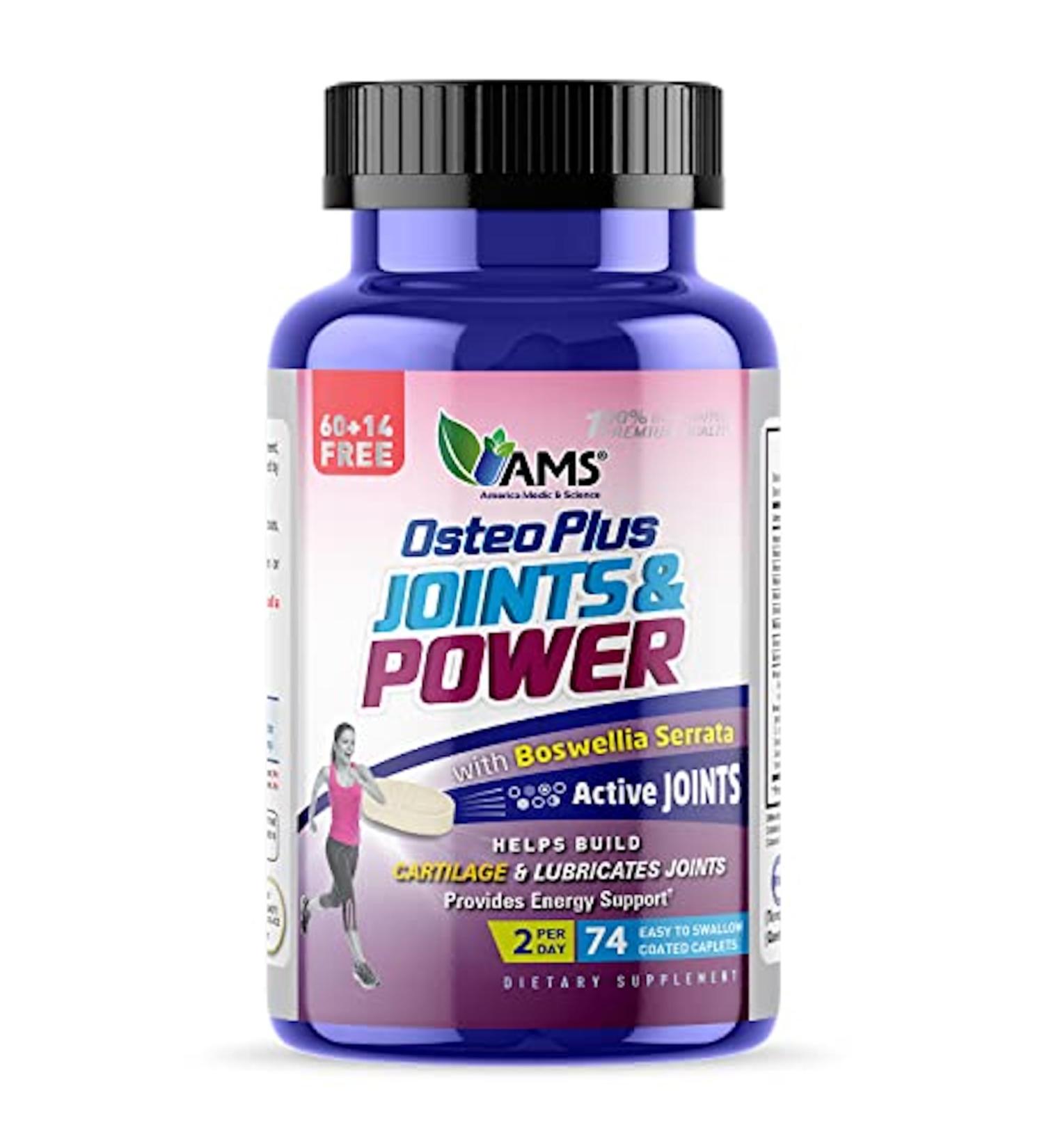 Osteo Joint & Power Supplement - America Medic & Science | 74 Caplets for Joint Health Metabolism & Cartilage Support with Boswellia MSM Collagen & Ginseng - Buy Online on GoSupps.com