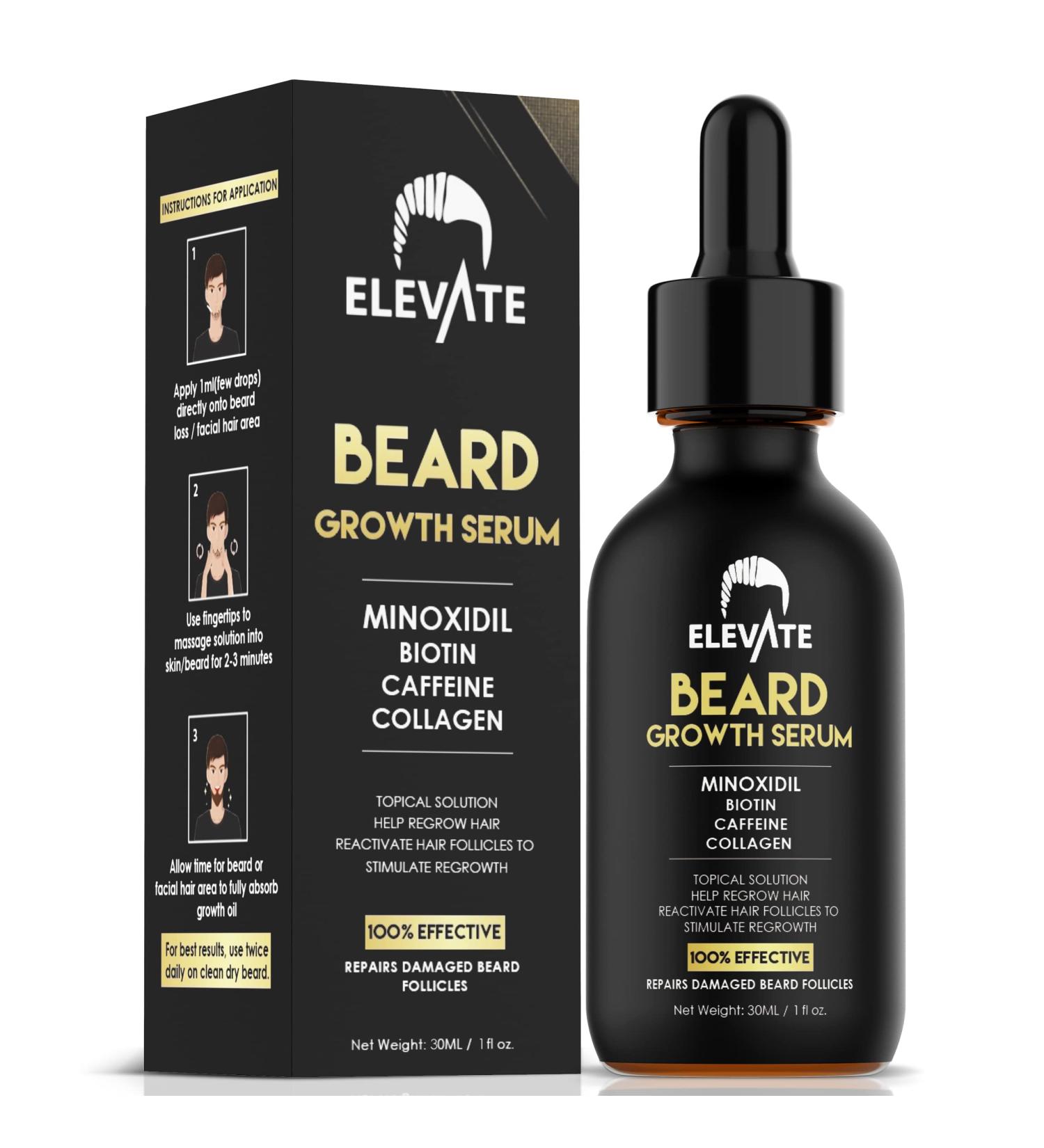 Elevate Beard Growth Oil 5% Minoxidil Serum with Biotin & Caffeine - 1 Fl Oz (Pack of 1) | Natural Facial Hair Treatment for Thicker Fuller Beard Growth - Buy Online on GoSupps.com