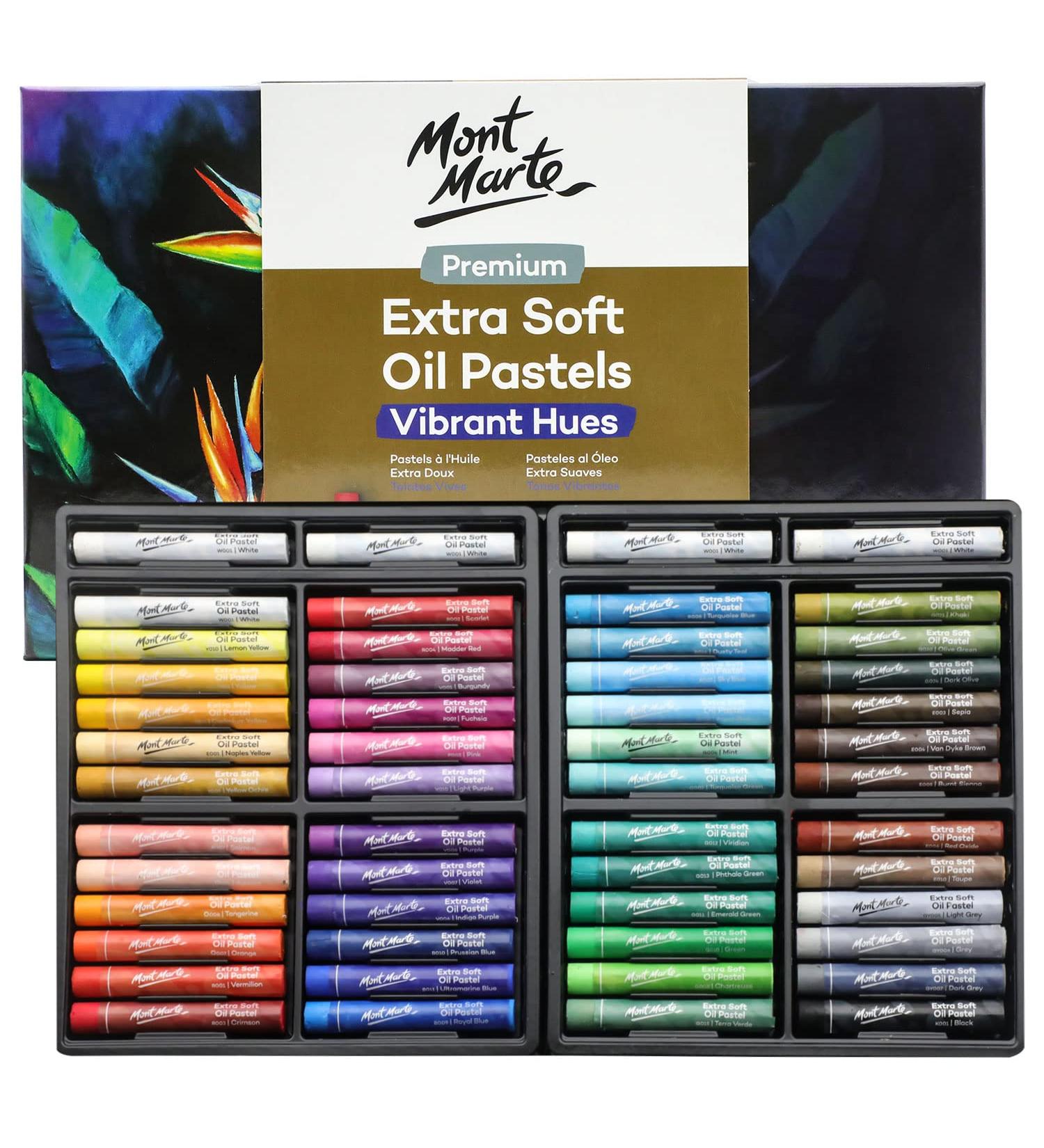 Mont Marte 52pc Extra Soft Oil Pastels - Assorted Vibrant Colors for Blending, Layering & Shading - Ideal for Art, Craft, Coloring and Sketching - Multicolor 52 Count - Buy Online on GoSupps.com