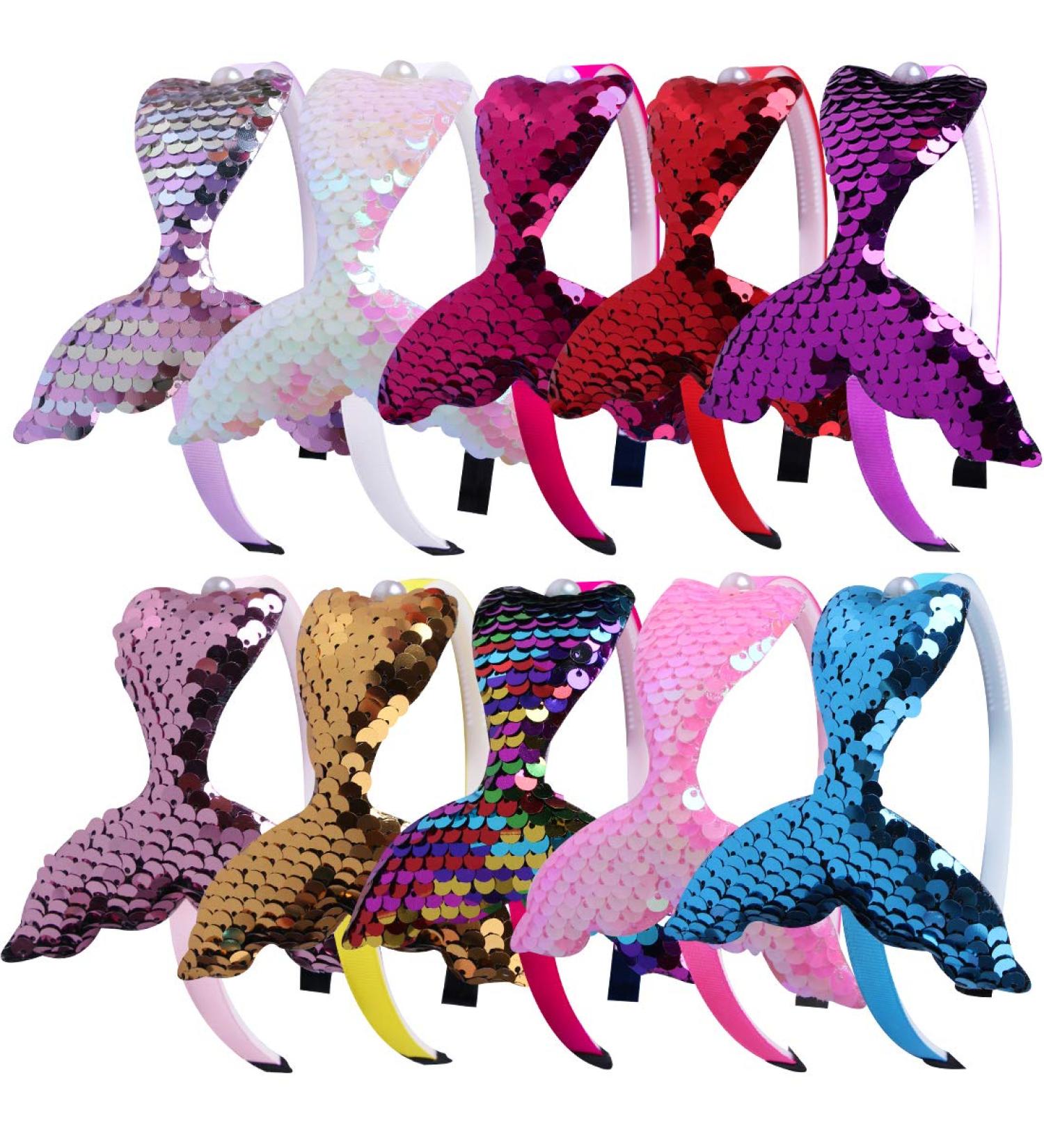 10pcs Girls Sequins Mermaid Party Headbands with Pearl Hair Accessories - Reversible Fish Tail Design for Toddlers & Kids - Buy Online on GoSupps.com