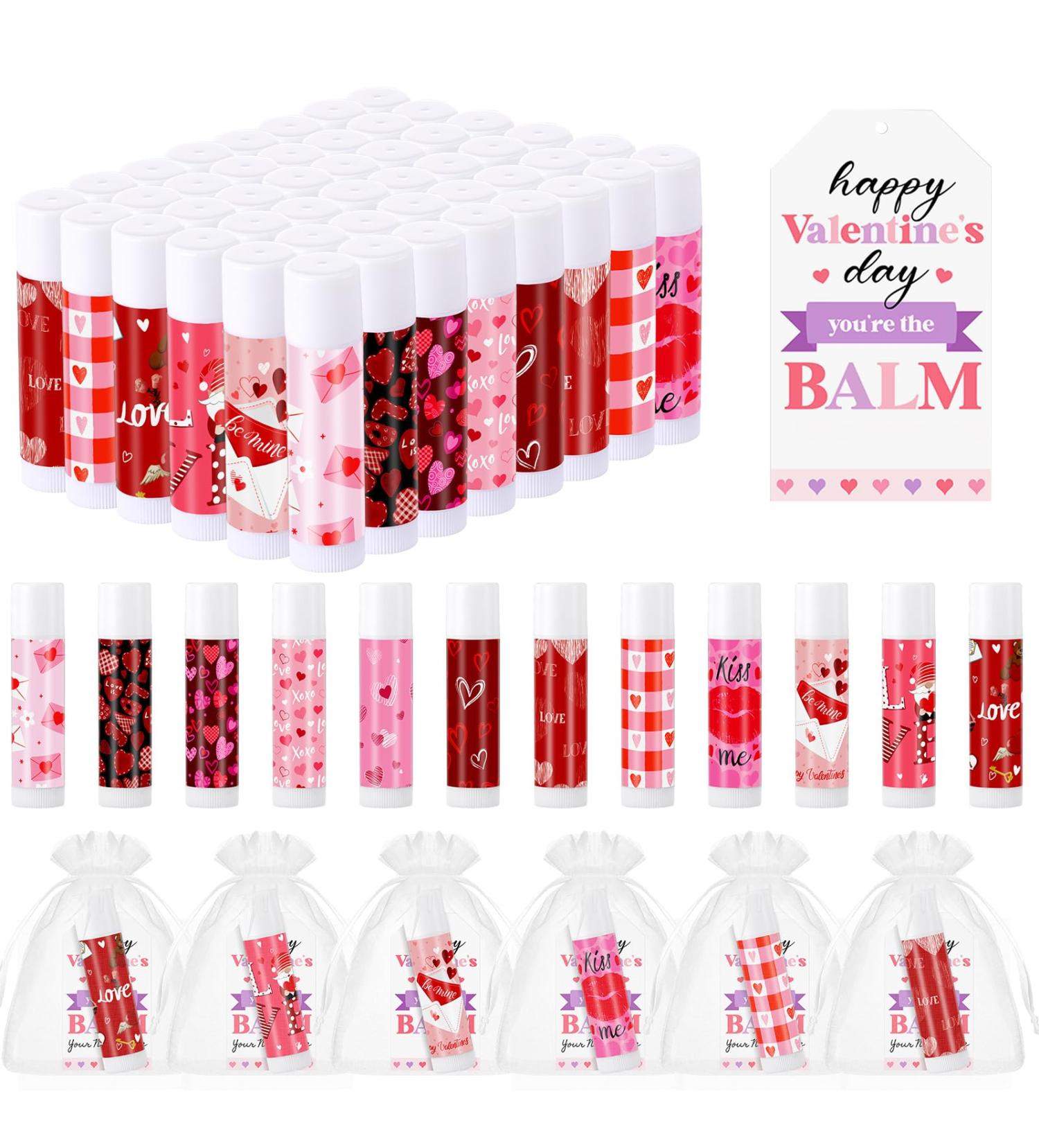 Swiffen 48 Pcs Valentines Day Classroom Exchange Gifts Bulk for Kids Valentines Lip Balm with Cards for Classroom Prize School Exchange Boys Girls Party Favors(Classic Heart) - Buy Online on GoSupps.com
