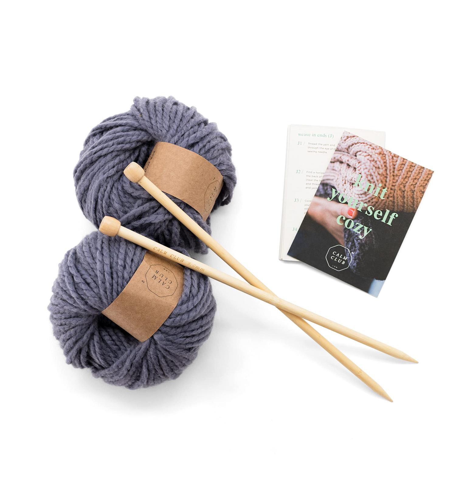Calm Club Knitting Kit & Guide - Crochet a Chunky Knit Blanket | Craft Kits for Adults | Beginner Crochet Set with Chunky Yarn, Needles & Guide - Ideal Knitting Gift Set - Buy Online on GoSupps.com