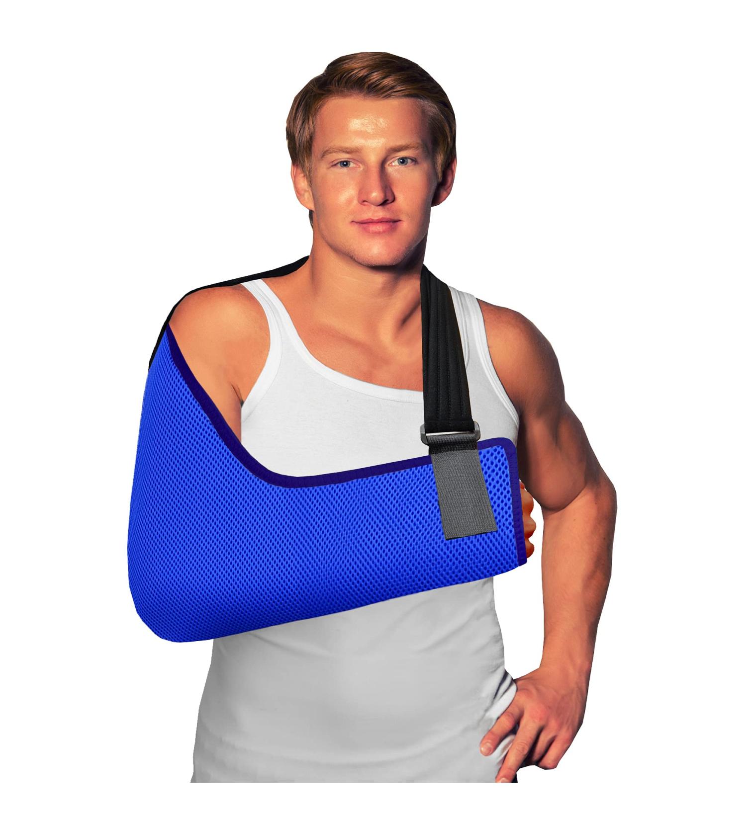 4DflexiSPORT Arm Sling Adult (M blue/navy trim) Feel Safe Easy to Fit Cooling Fabric Technology Fits R or L. M Blue/Navy