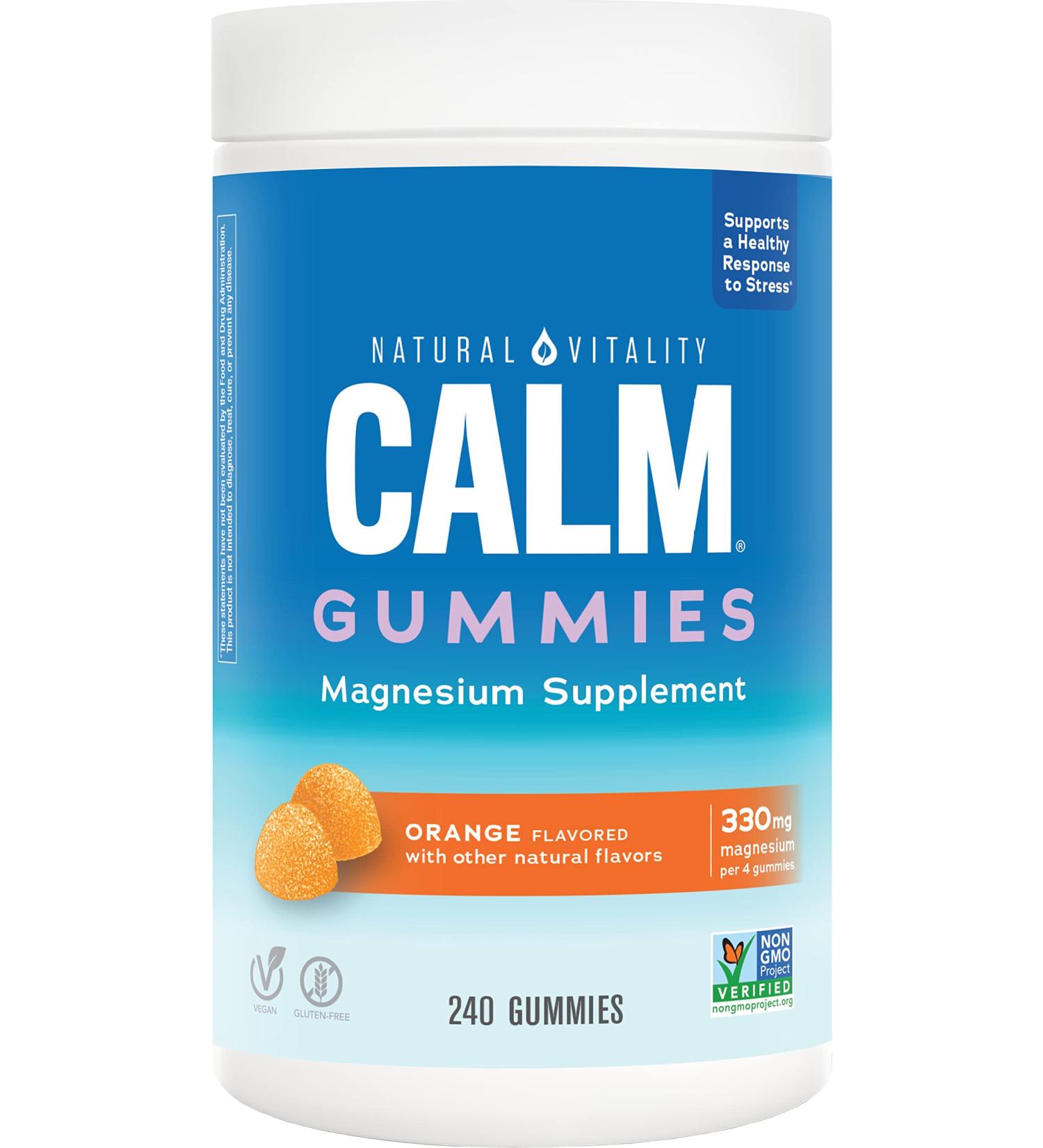 Natural Vitality Calm Magnesium Citrate Gummies - Stress Relief & Healthy Response - Gluten Free Vegan Orange - 240 Gummies - Buy Online on GoSupps.com