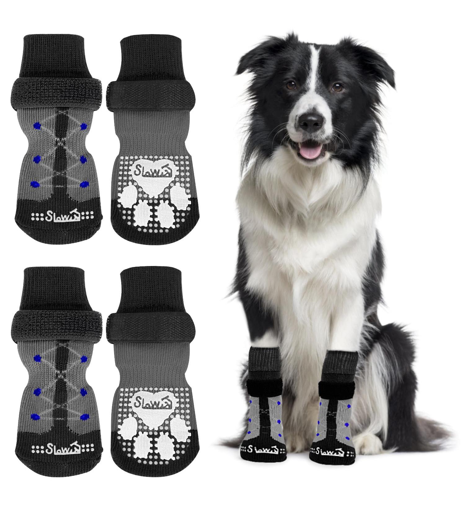 Eyein 2 Pairs Double-Sided Anti-Slip Dog Socks | Soft Paw Protection with Adjustable Velcro for Hardwood Floors - Size L | Black - Buy Online on GoSupps.com