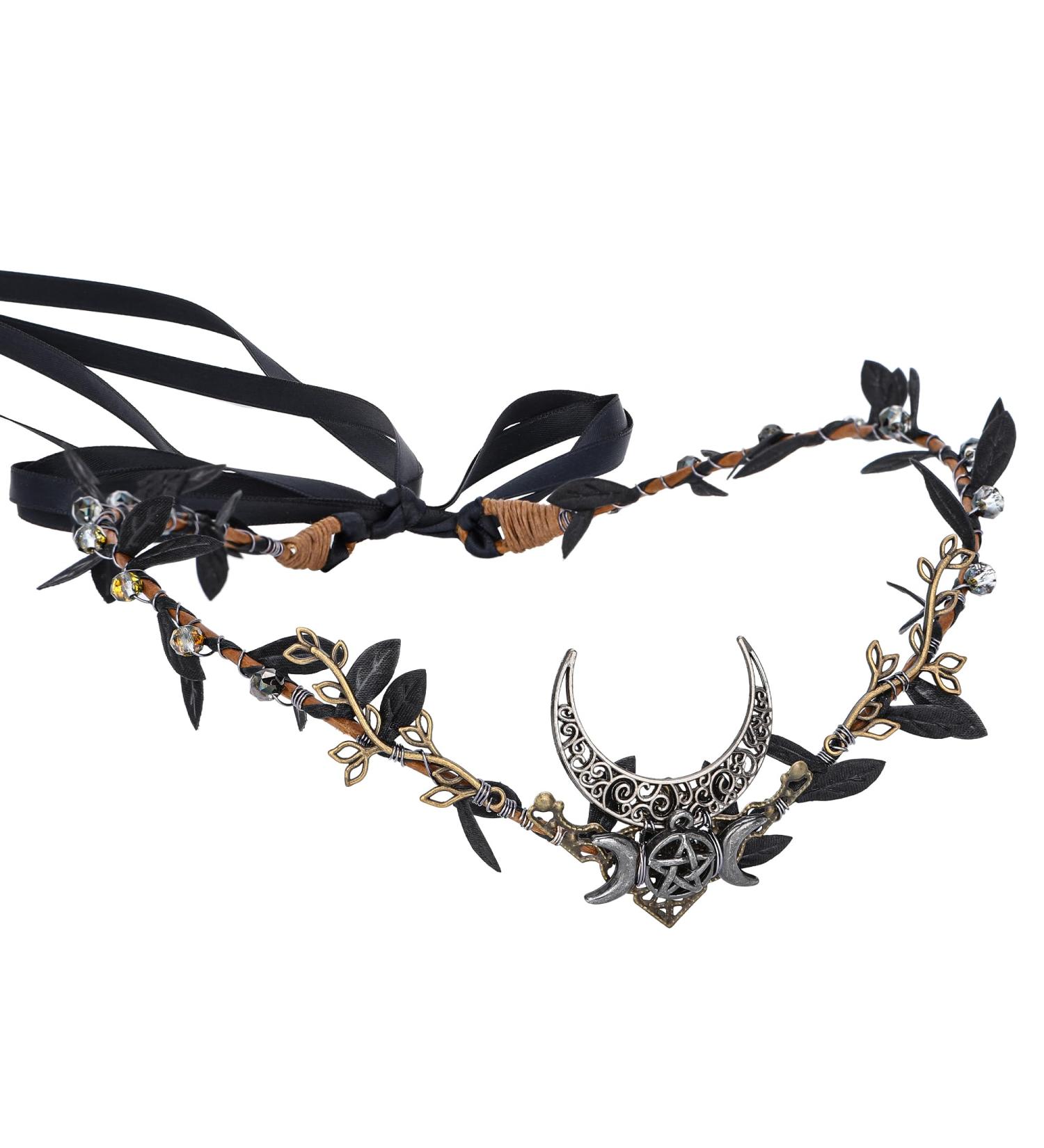 MOSTORY Handmade Moon Elf Headpiece - Woodland Forest Crown Fairy Goddess Tiara Elven Circlet Medieval Queen Accessory for Women Halloween Cosplay Renaissance Black - Buy Online on GoSupps.com