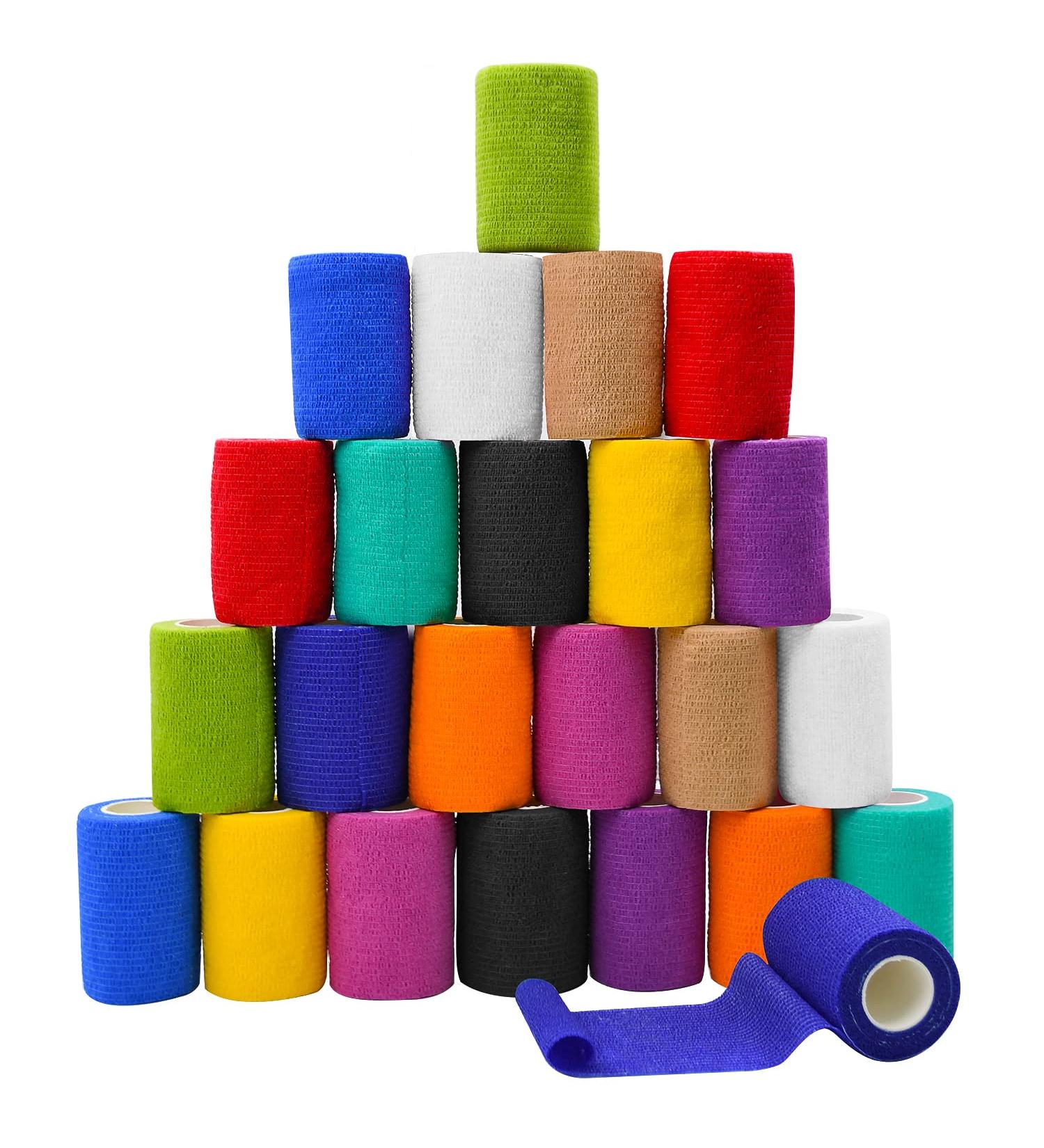 Self Adhesive Bandage Wraps 24 Pack Multicolor 3 Inch - Elastic Sports Bandage for Sprains, Swelling - Vet Wrap for Wrist, Ankle - 5 Yards - Buy Online on GoSupps.com