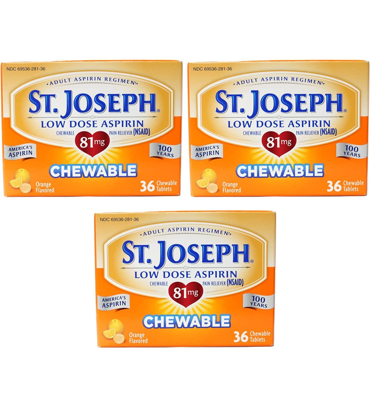 St. Joseph Aspirin Chewable Orange 81mg 36 Tabs - Pack of 3 - Buy Online on GoSupps.com