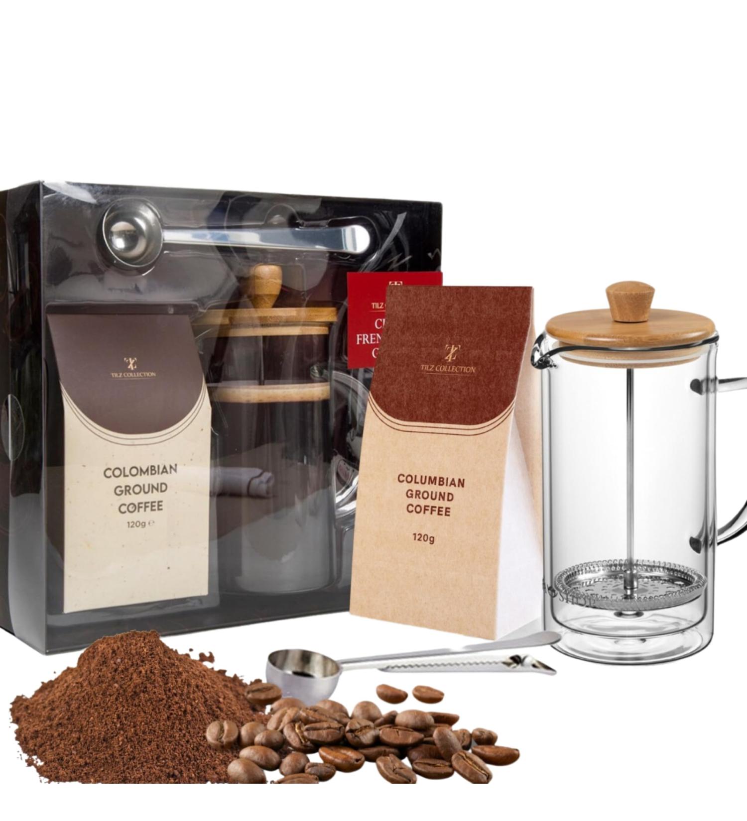 Coffee Gifts For Men - Cafetiere 4 Cup French Press Coffee Maker (600ml) With 120g Colombian Ground Coffee And Coffee Spoon Cafetiere Gift Set |Coffee Lovers Gifts For Men |Coffee Gifts For Women - Buy Online on GoSupps.com