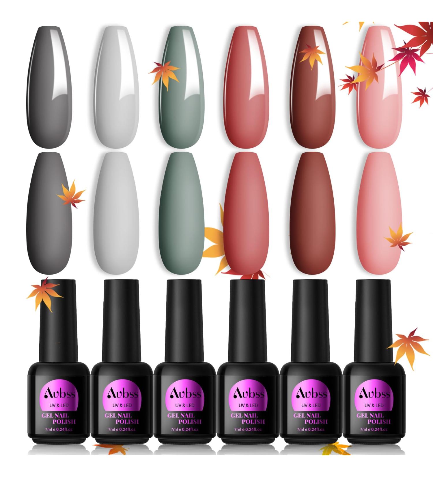 AUBSS Autumn Gel Nail Polish Set - 6 Popular Pastel Colors for Autumn & Winter - Soak Off LED Lamp Kit for DIY Manicure - Great Gift for Home Collection - Grey Pink Nude - Buy Online on GoSupps.com
