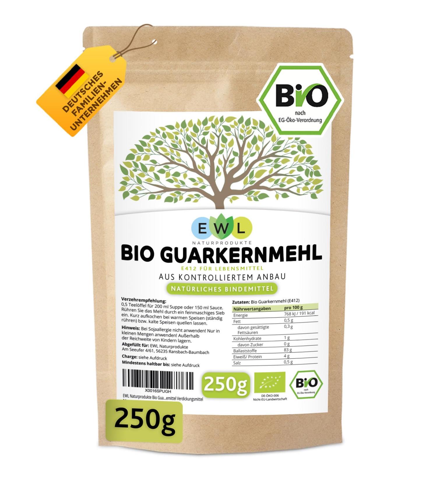 EWL Natural Products Bio Guarkernmehl Guar Gum 250g | Gluten-Free Thickener & Binder - Organic Guar Flour from Controlled Cultivation - Buy Online on GoSupps.com