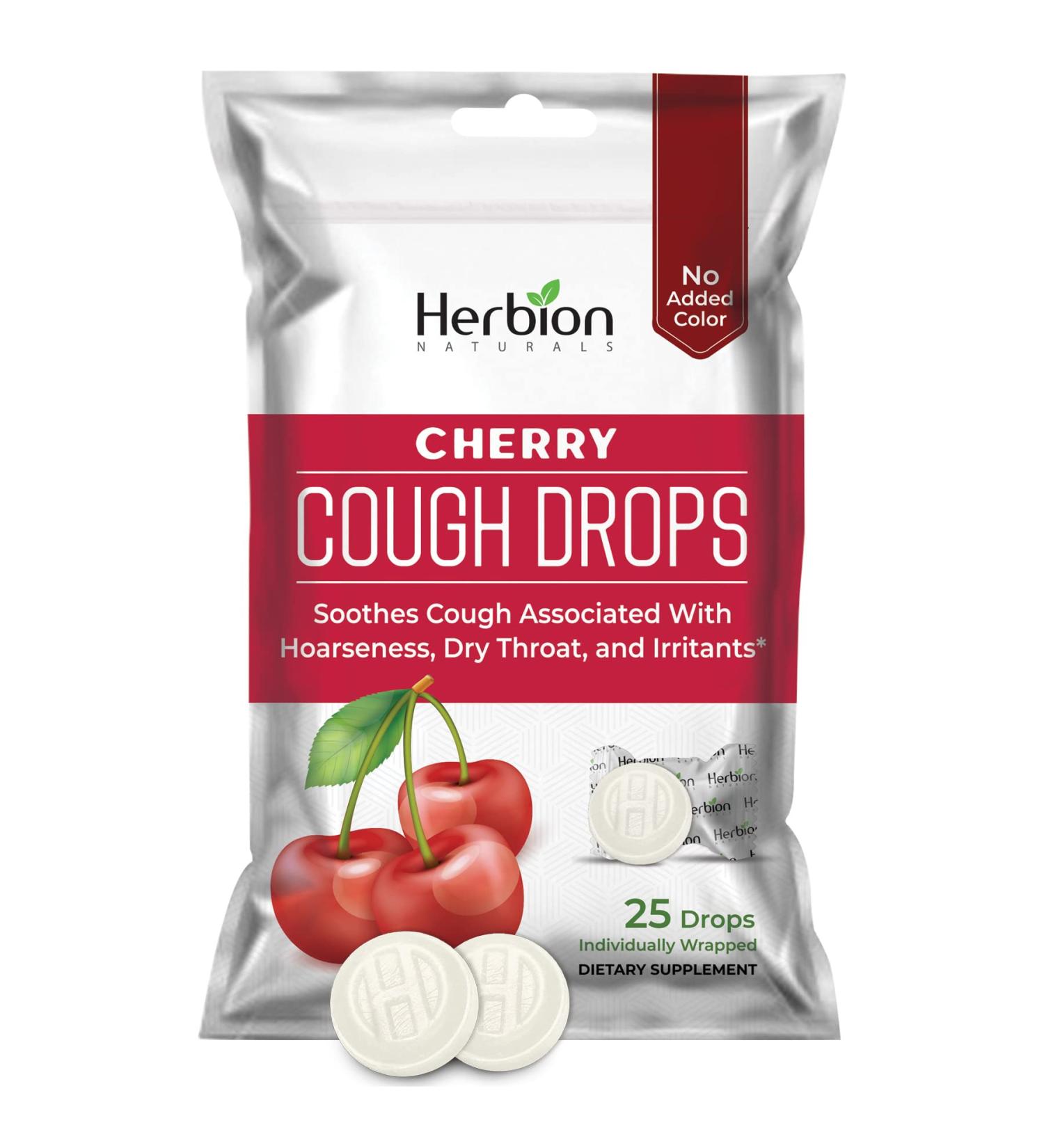 Herbion Naturals Cough Drops with Natural Cherry Flavor Dietary Supplement Soothes Cough for Adults and Children Over 6 Years 25 Drops - Buy Online on GoSupps.com