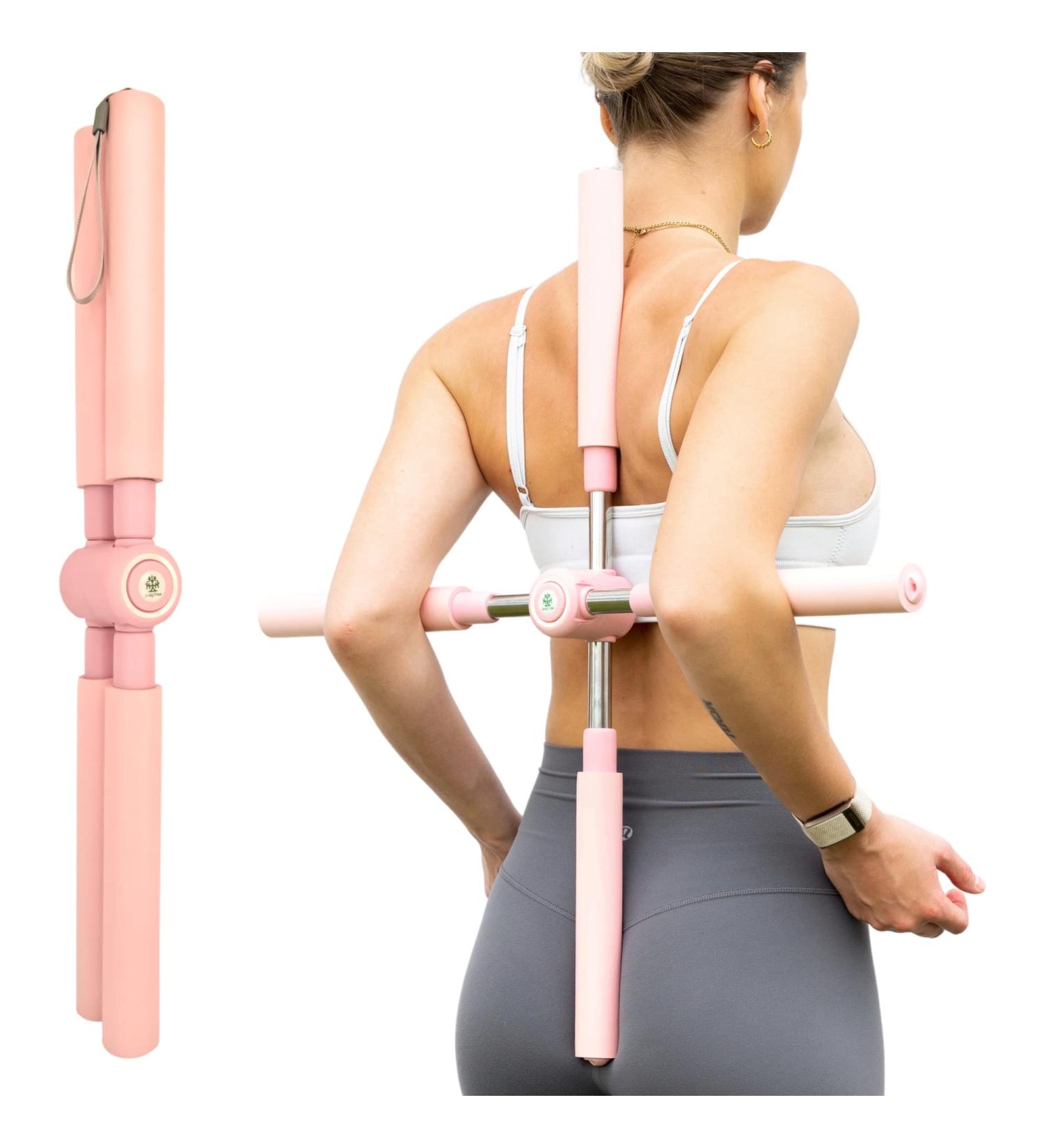 BodyTree Posture Corrector Yoga Cross Stick - Compact and Adjustable Stretch Pole - Cracker bar - Stretcher for Upper and Lower Back Pain Relief Pink - Buy Online on GoSupps.com