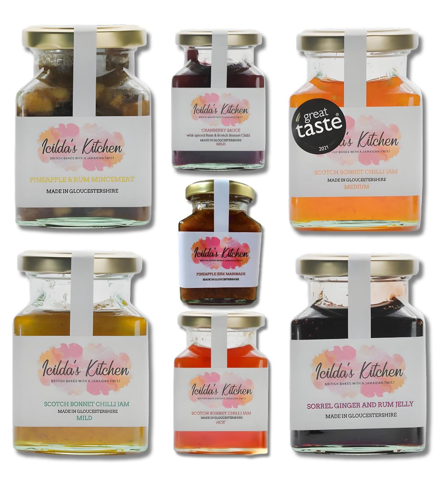 Icildas Kitchen Sauce Chilli-Jam Jelly Pick N Mix | Choose From 5+ Flavours | Pineapple Jerk Marinade Cranberry Scotch Bonnet Sorrel Ginger Pineapple Mincemeat - Pack of 6 - Buy Online on GoSupps.com