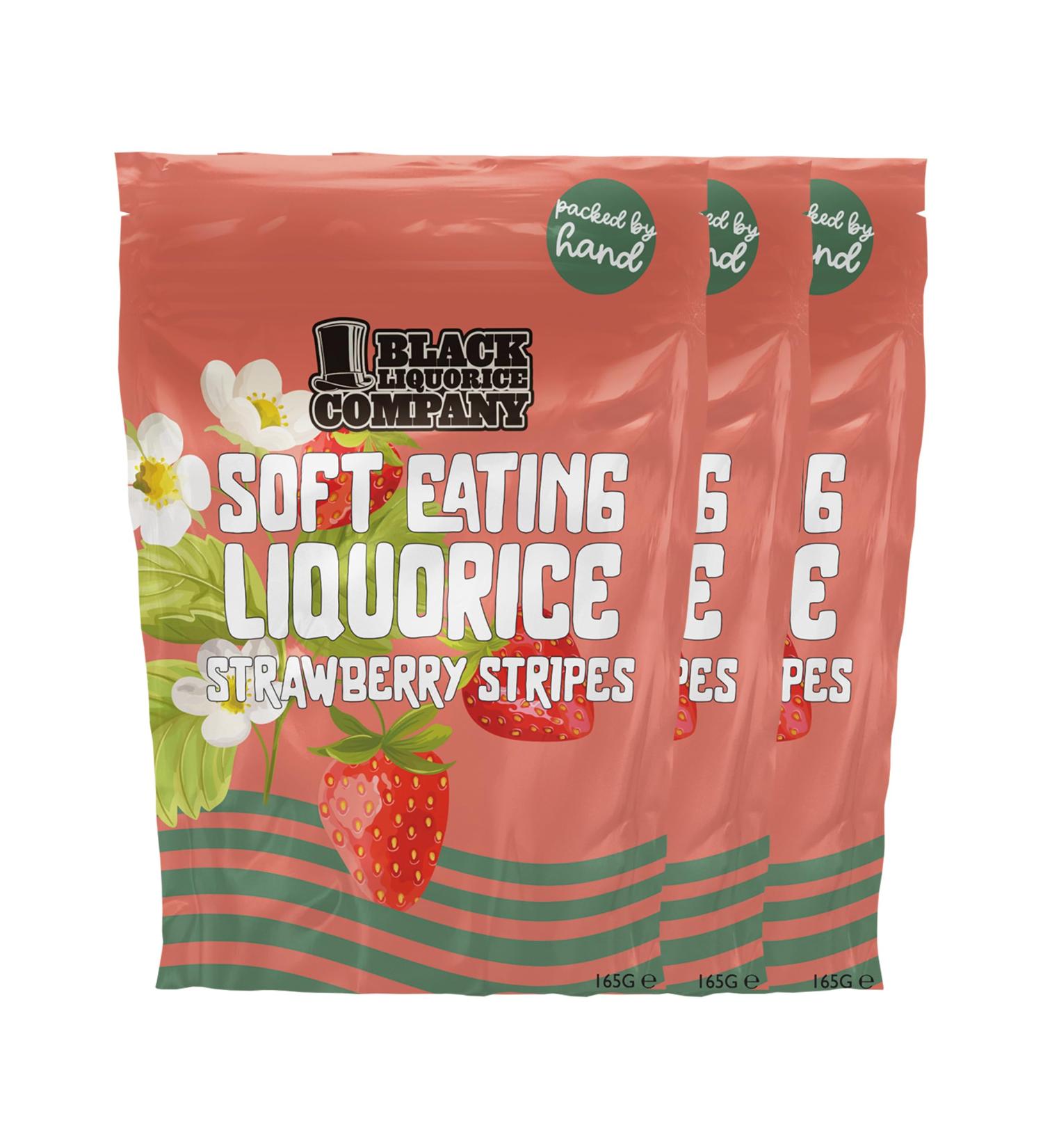 Black Liquorice Company - Soft Eating Liquorice Strawberry Stripes 3 x 165g - Buy Online on GoSupps.com
