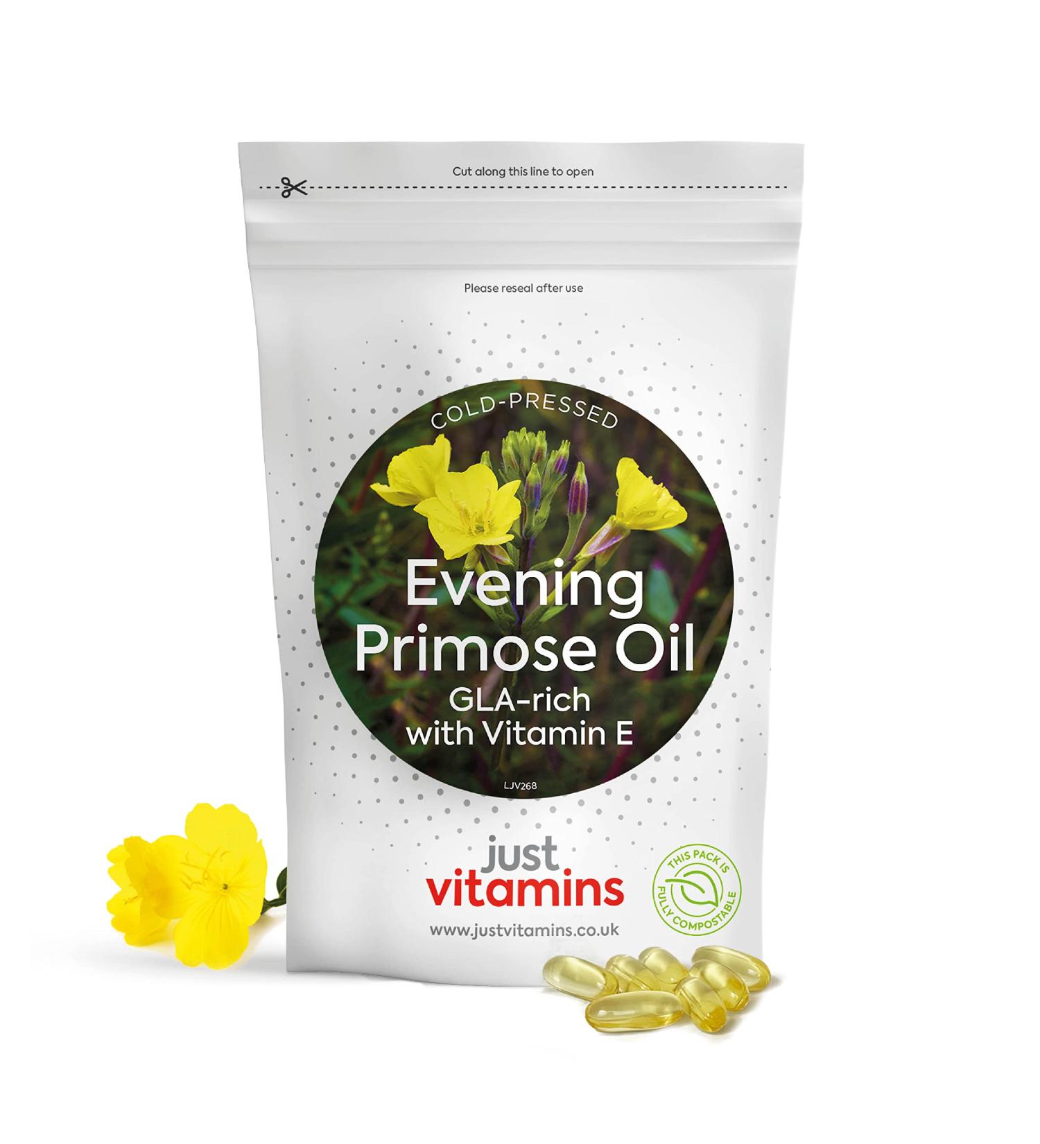 Evening Primrose Oil 1000mg x90 Soft Gel Capsules with Vitamin E | High Strength Omega 6 GLA Supplement (3 Month Supply) - Just Vitamins - Buy Online on GoSupps.com