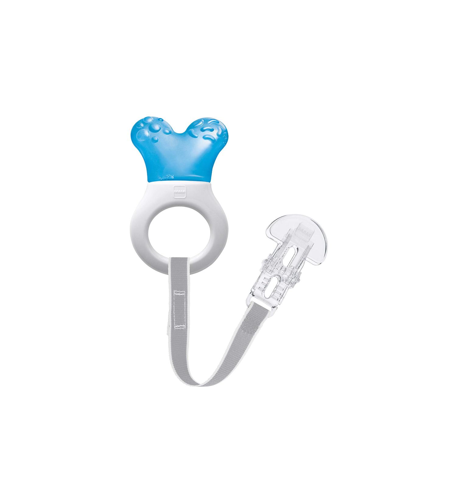 MAM Cooler and Clip - Cooling Bite Ring & Tooth Aid for Babies 2+ Months - Lightweight Easy Attach Clip Blue - Buy Online on GoSupps.com
