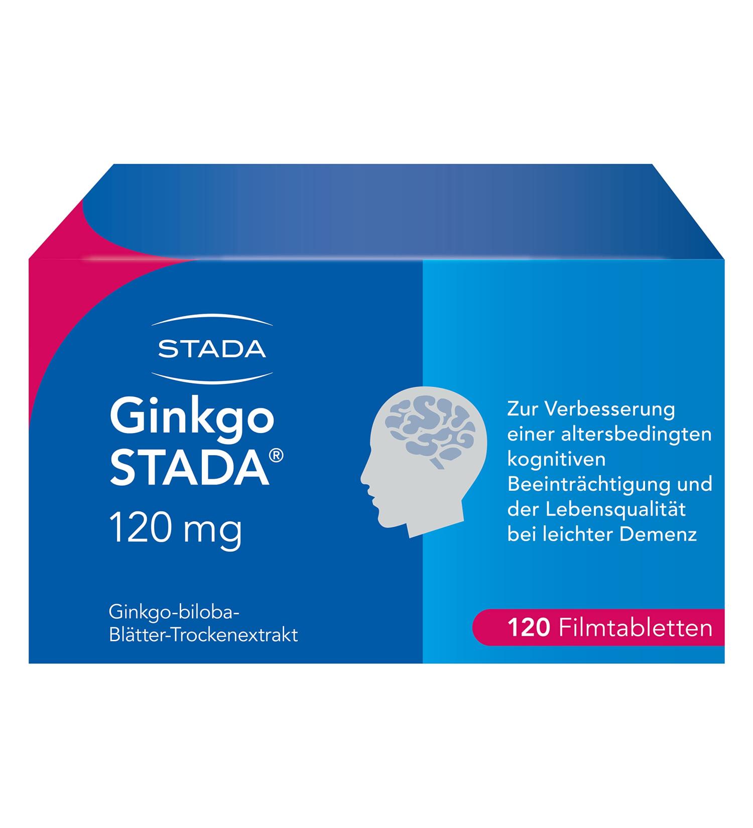 Ginkgo Stada 120 mg - Improve Age-Related Cognitive Impairment & Quality of Life with Mild Dementia - 120 Film-Coated Tablets - International Shipping - Buy Online on GoSupps.com