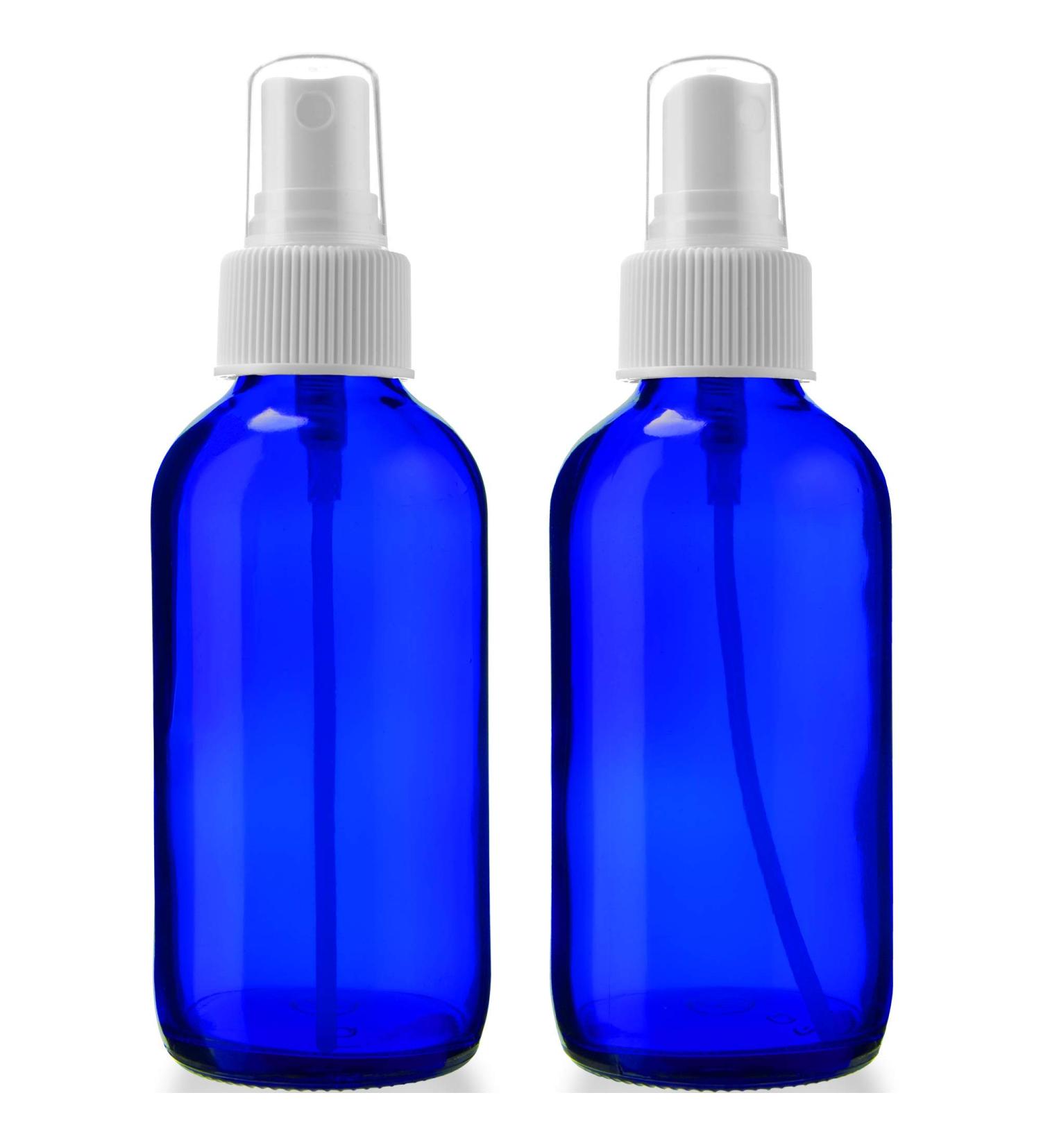 Blue Glass Spray Bottles - 4oz, Set of 2 for Oils, Beauty, Cleaning, Aromatherapy - Refillable, Portable Misters with Caps and Labels - Buy Online on GoSupps.com