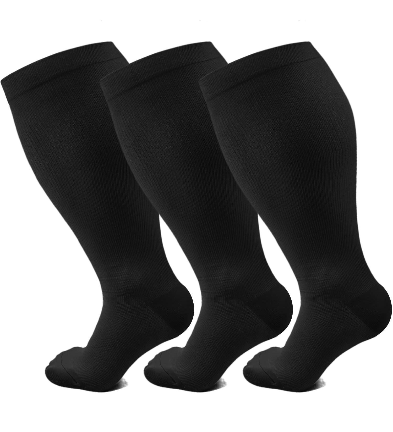 FuelMeFoot Plus Size Compression Socks 20-30 mmHg - Wide Calf for Women and Men - 4X-Large - Circulation Support & Recovery - Black - Buy Online on GoSupps.com
