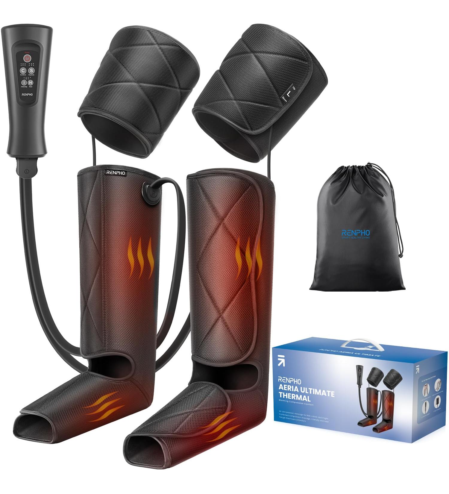 Renpho Leg Massage Device - Air Compression & Heat Massager for Calves Feet & Thighs | 6 Modes 2 Heat Settings & 4 Intensities for Ultimate Relaxation - Buy Online on GoSupps.com